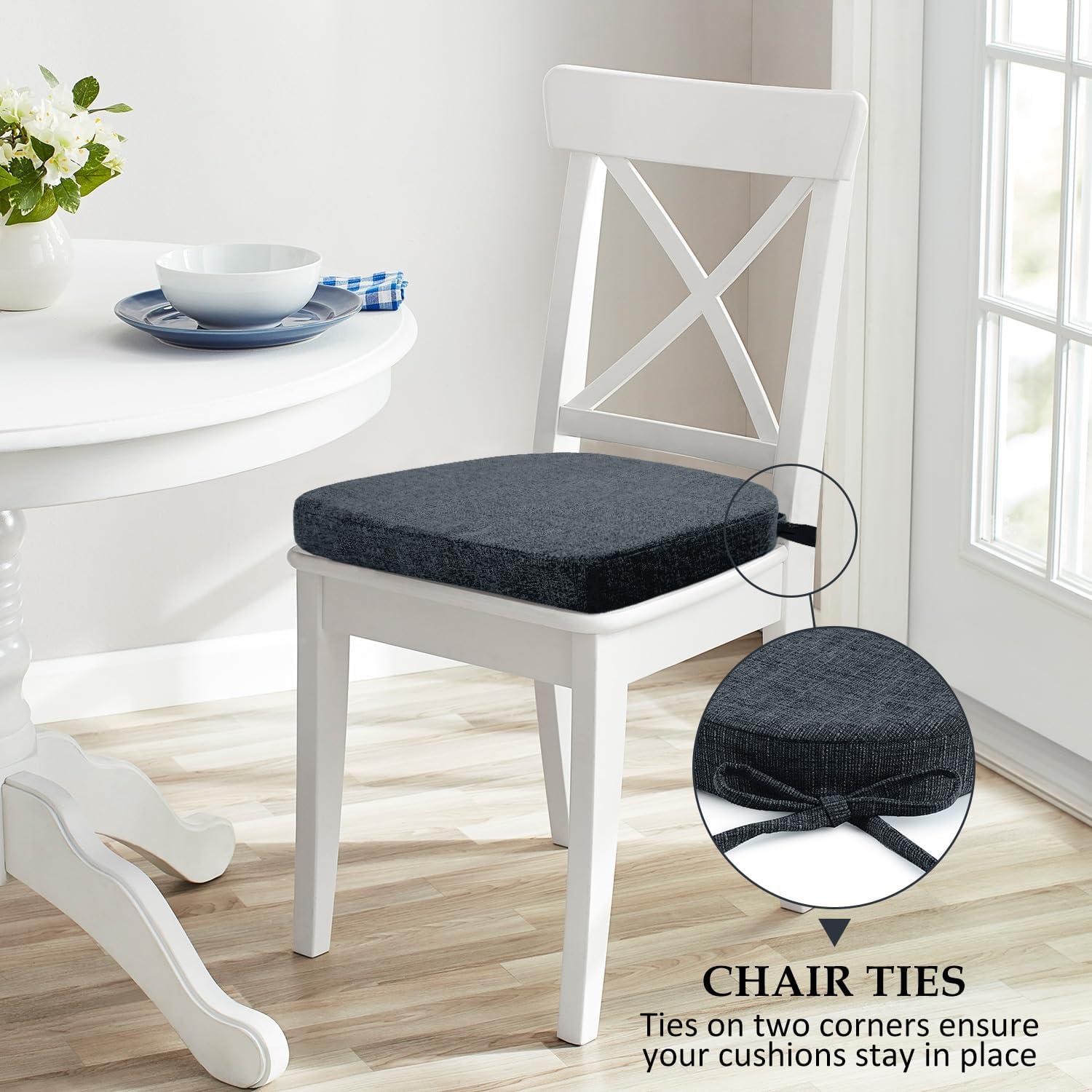 Chair Cushions for Dining Chairs 4 Pack - Kitchen Chair Cushions with Ties and Non-Slip Backing - Dining Chair Pads 16"X16"X2", Navy