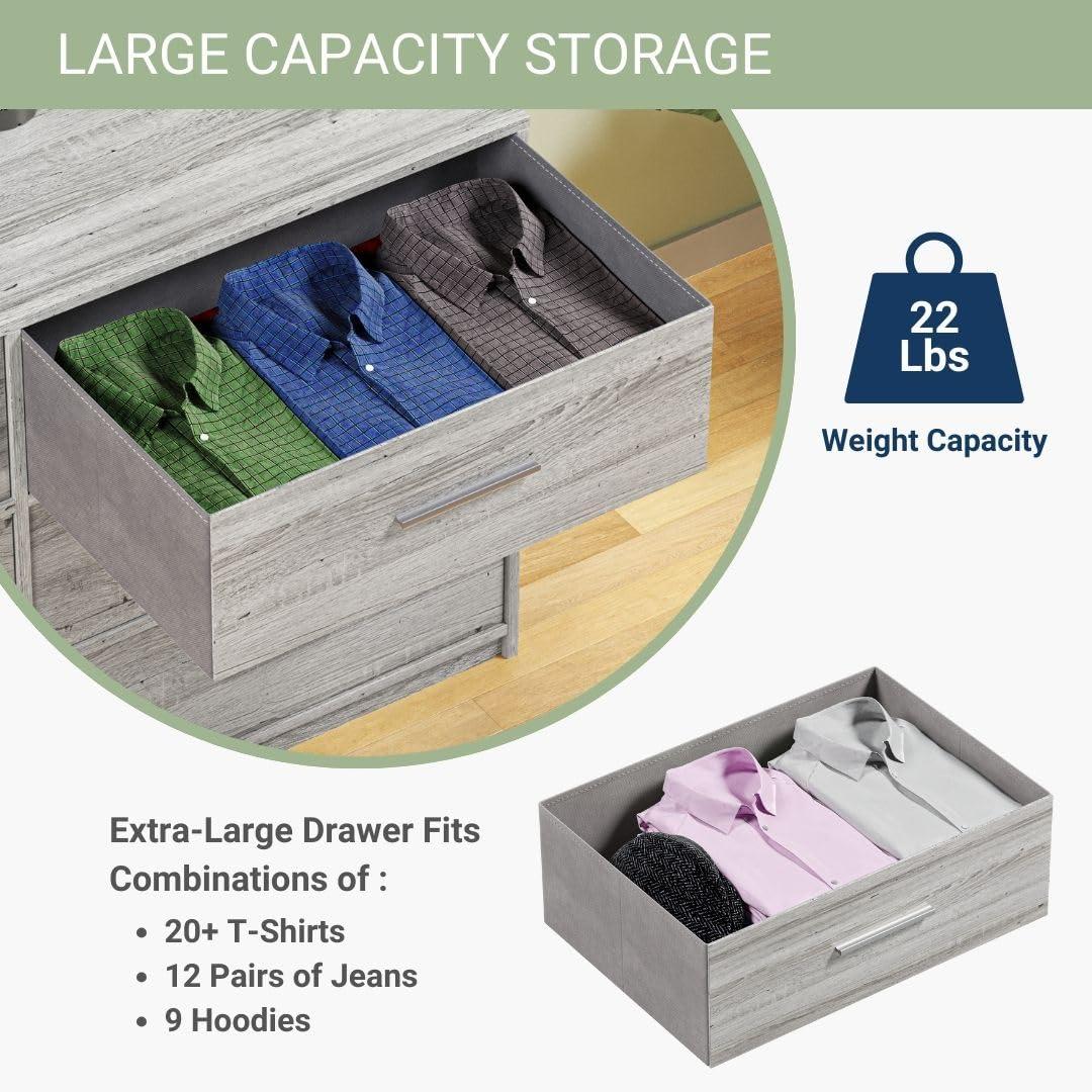 6-Drawer Dresser with Extra Large Fabric Bins, Wood Frame Storage Organizer for Bedroom, Living Room, or Hallway, Versatile Design Doubles as a TV Stand, Ideal for Home Organization, Grey