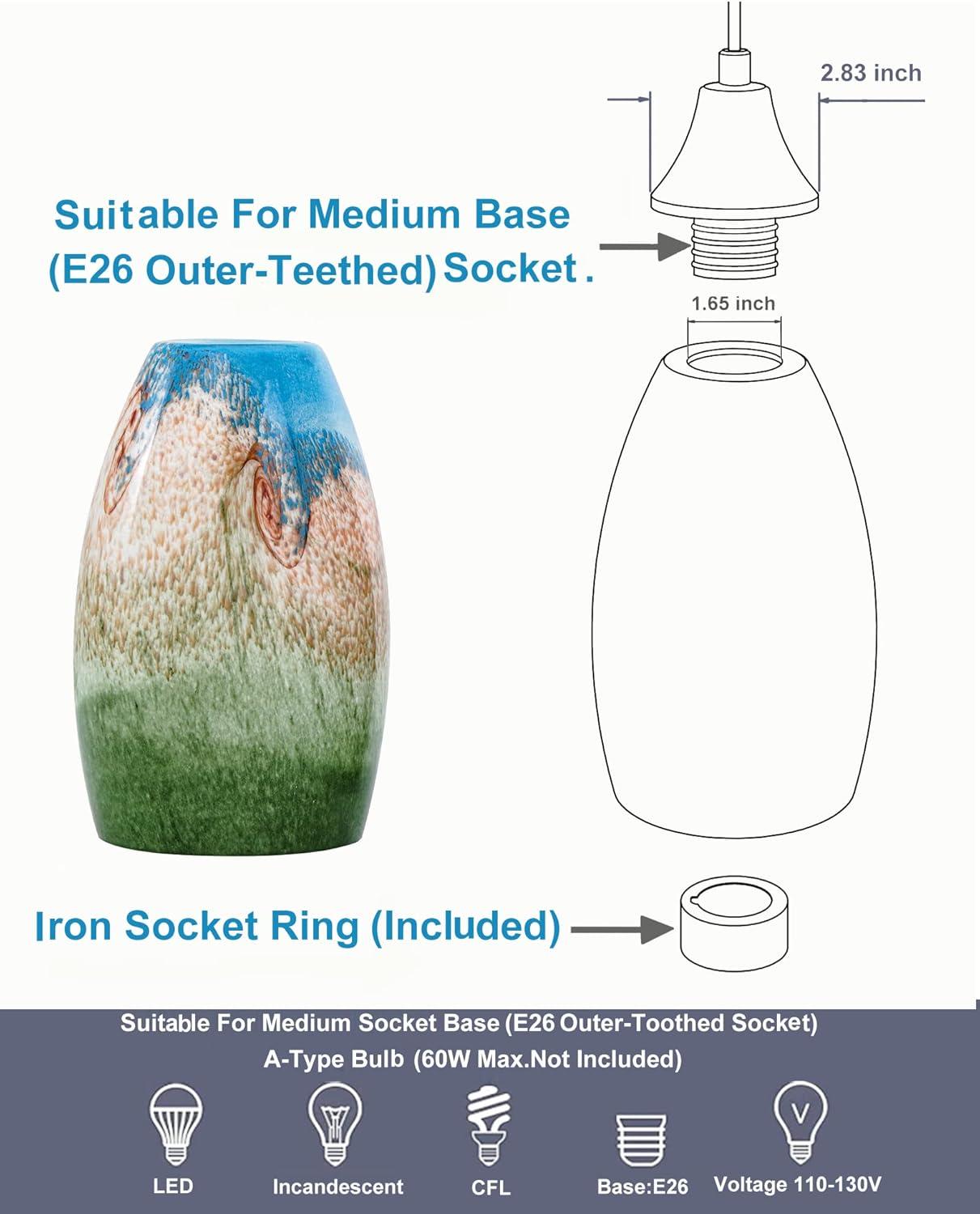 Oval Glass Lamp Shade Only Art Glass Lamp Covers Light Fixture Replacement for Kitchen Island Mini pendant Ceiling Lights Chandelier Hand Blown Glass Shade Replacement (Brown and Blue）