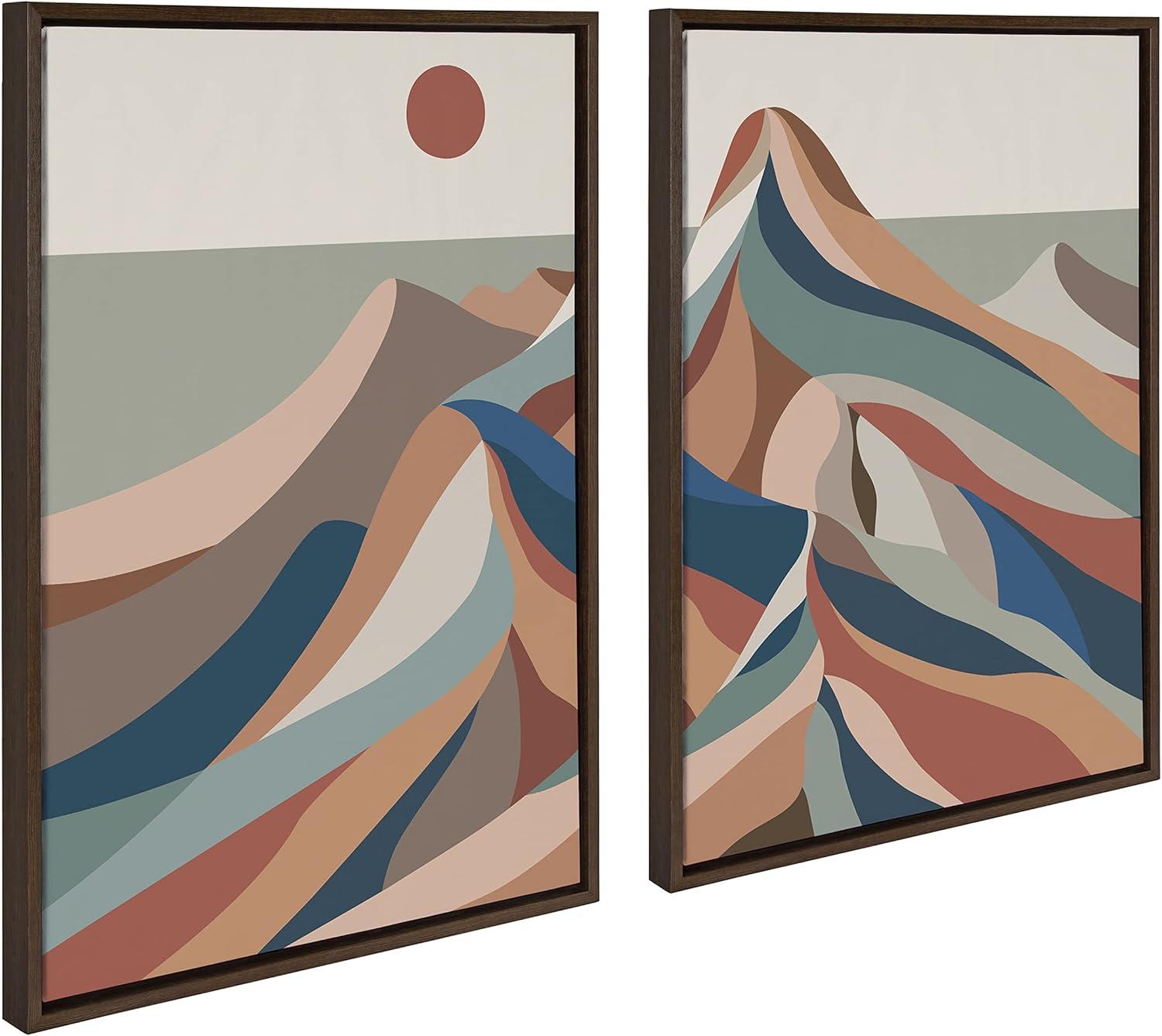 (Set of 2) 23" x 33" Sylvie Mid-Century Modern Mountains Framed Canvas Gray - Kate & Laurel All Things Decor