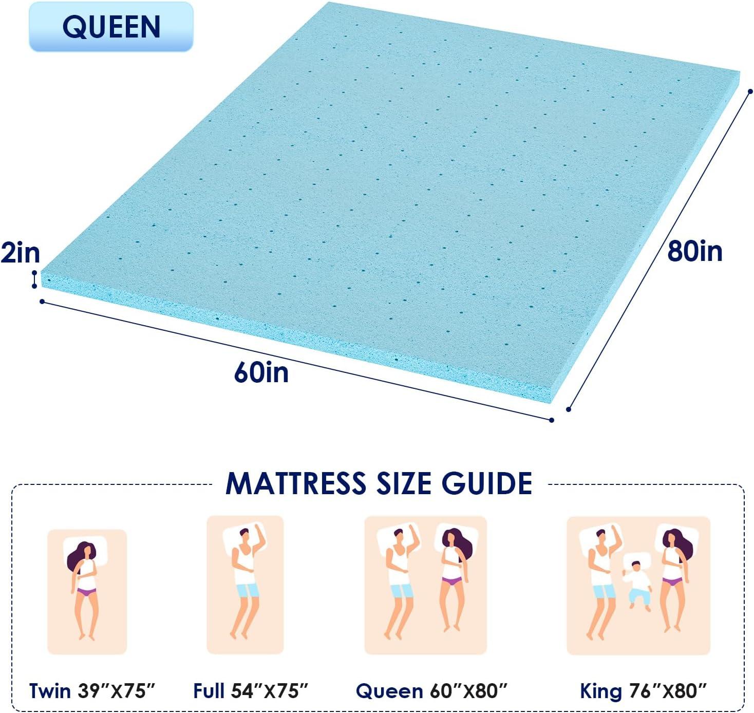 FDW 2 Inch Gel Memory Foam Mattress Topper/CertiPUR-US Certified/Gel Infused Mattress Topper/Easy to Clean