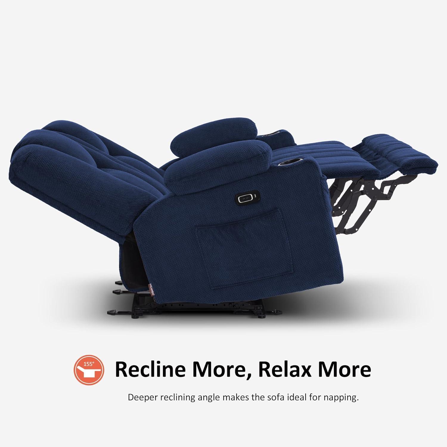 MCombo Power Loveseat Recliner w/ Massage USB Port for Living Room Navy Blue Fabric 6025
