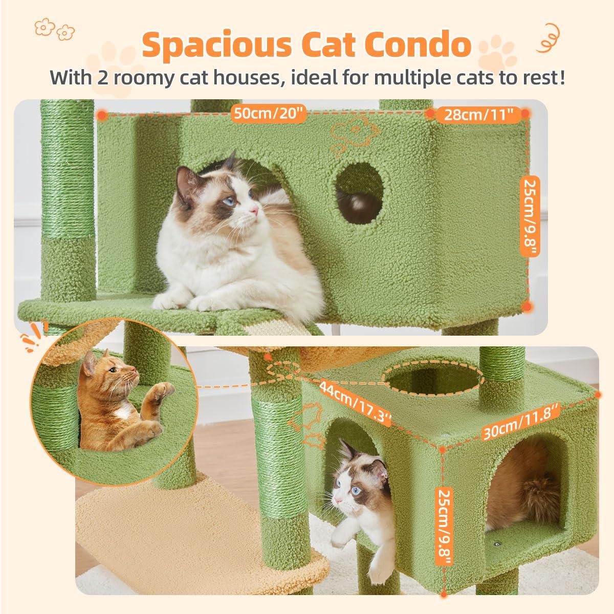 71-Inch Large Cat Tree For Large Cats Plush Multi-Level Cat Condo With 8 Scratching Posts 2 Perches Cave Hammock 2 Pompoms Scratch Board