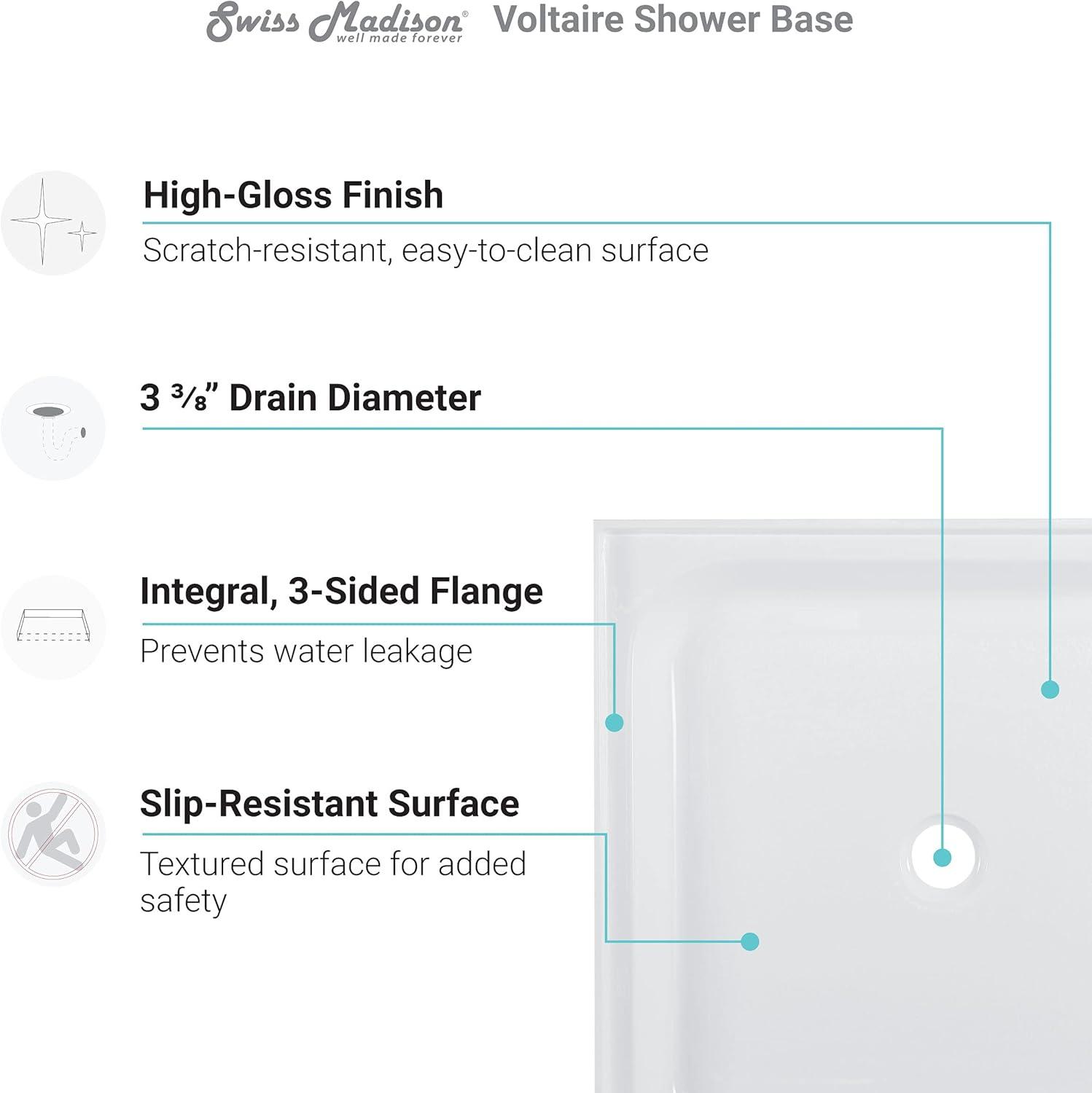 Voltaire 48" x 32" Single-Threshold, Center Drain, Shower Base