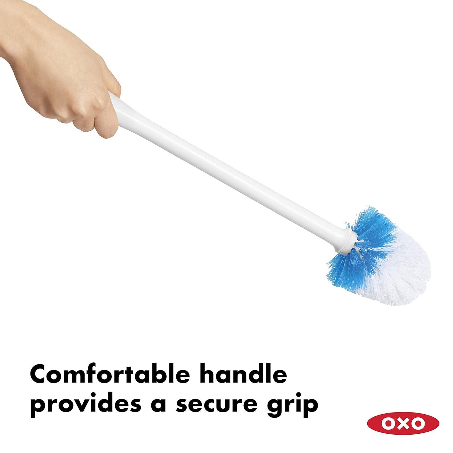 White Compact Toilet Brush with Holder and Ergonomic Handle