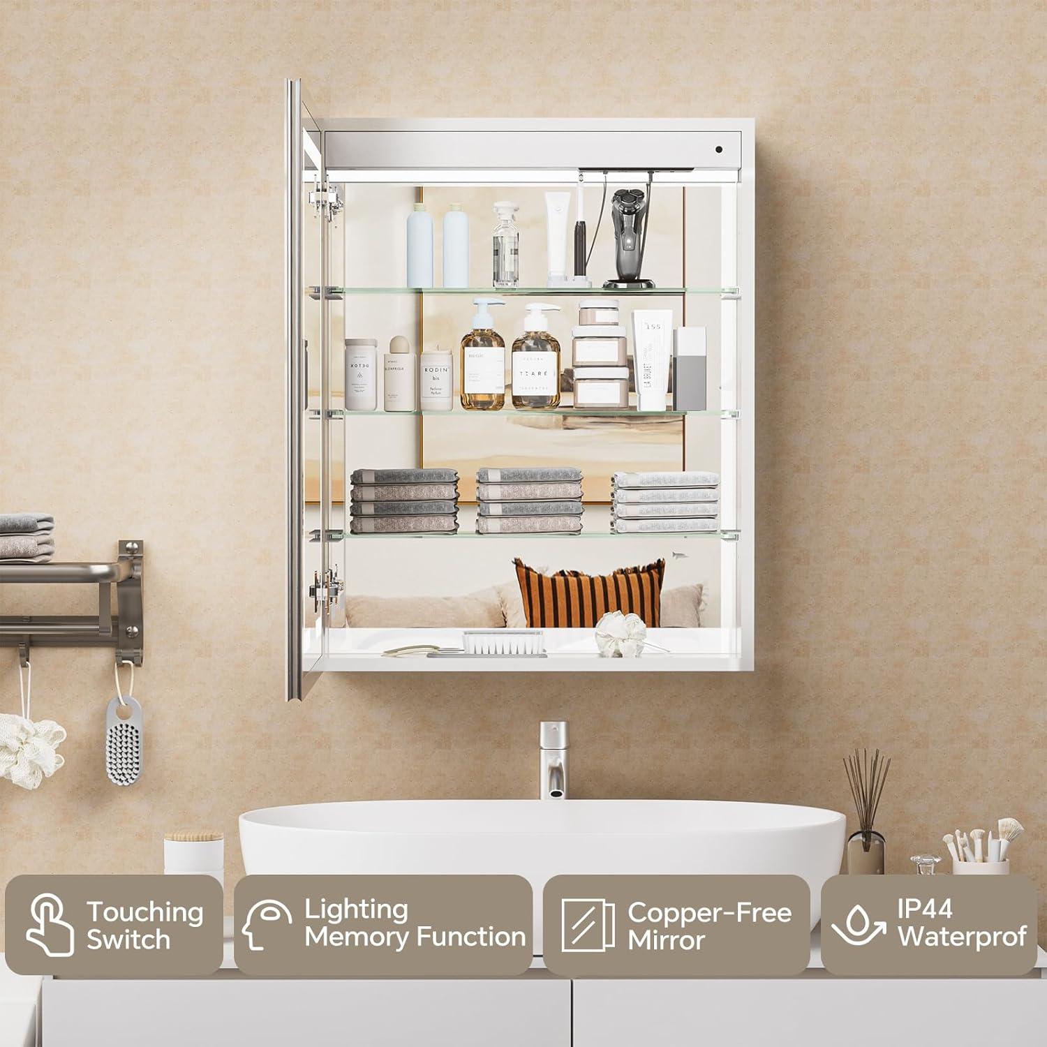 Ebern Designs Christhilde Medicine Cabinet with LED Mirror for Bathroom, Defog, Stepless Dimming, 3 Color Change, 2 Outlets, 2USB & Reviews | Wayfair