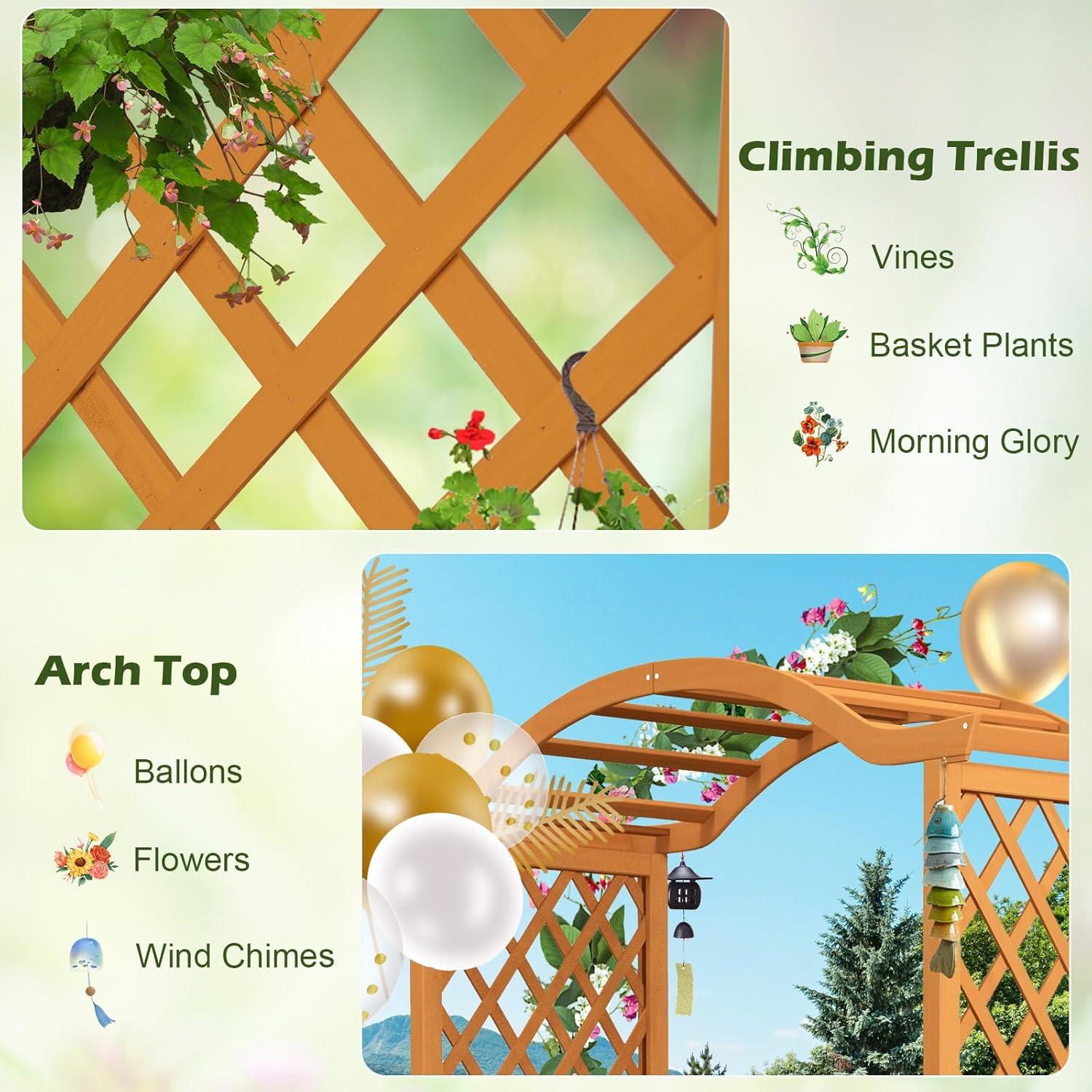 Natural Fir Wood Garden Arbor with Planter Boxes and Trellis