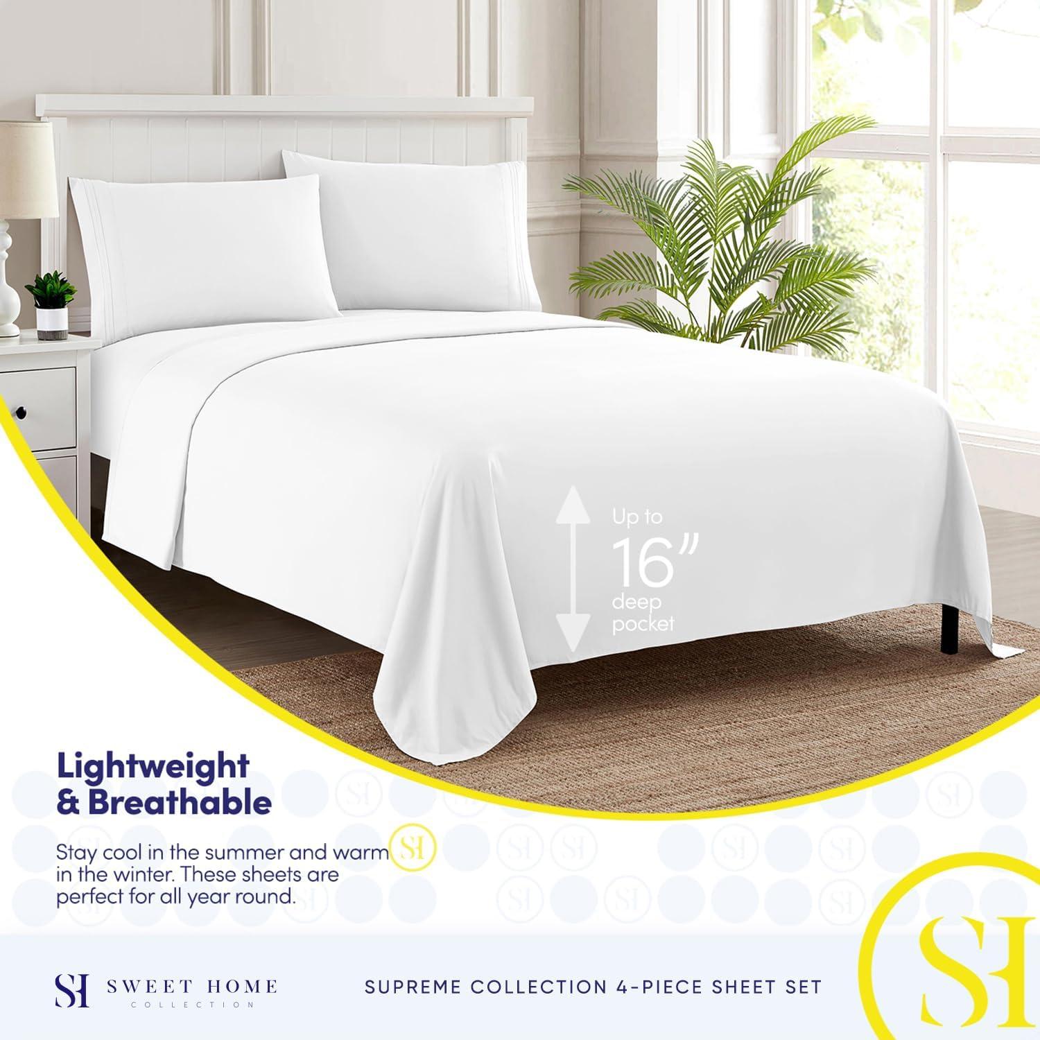 Sweet Home Collection 1800 Series Bed Sheets - Extra Soft Microfiber Deep Pocket Sheet Set - White, Full