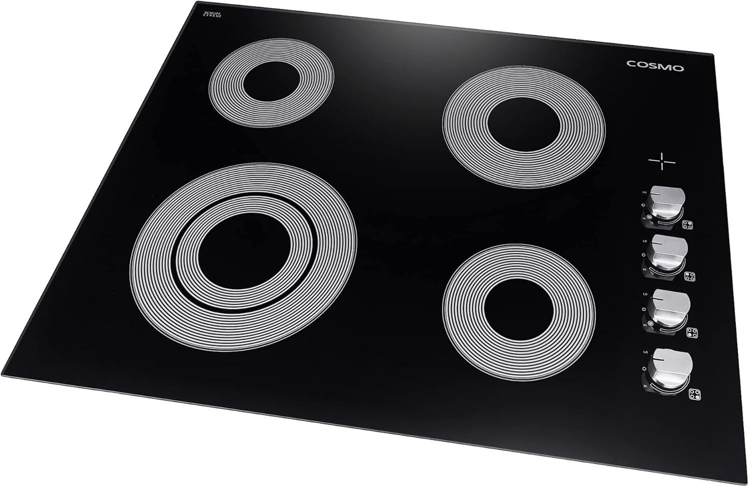 24 in. Electric Ceramic Glass Cooktop with 4 Elements, Dual Zone Element, Hot Surface Indicator Light and Control Knobs