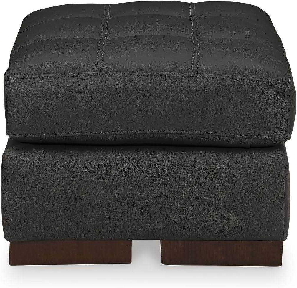 Signature Design by Ashley Contemporary Luigi Leather Ottoman, Black