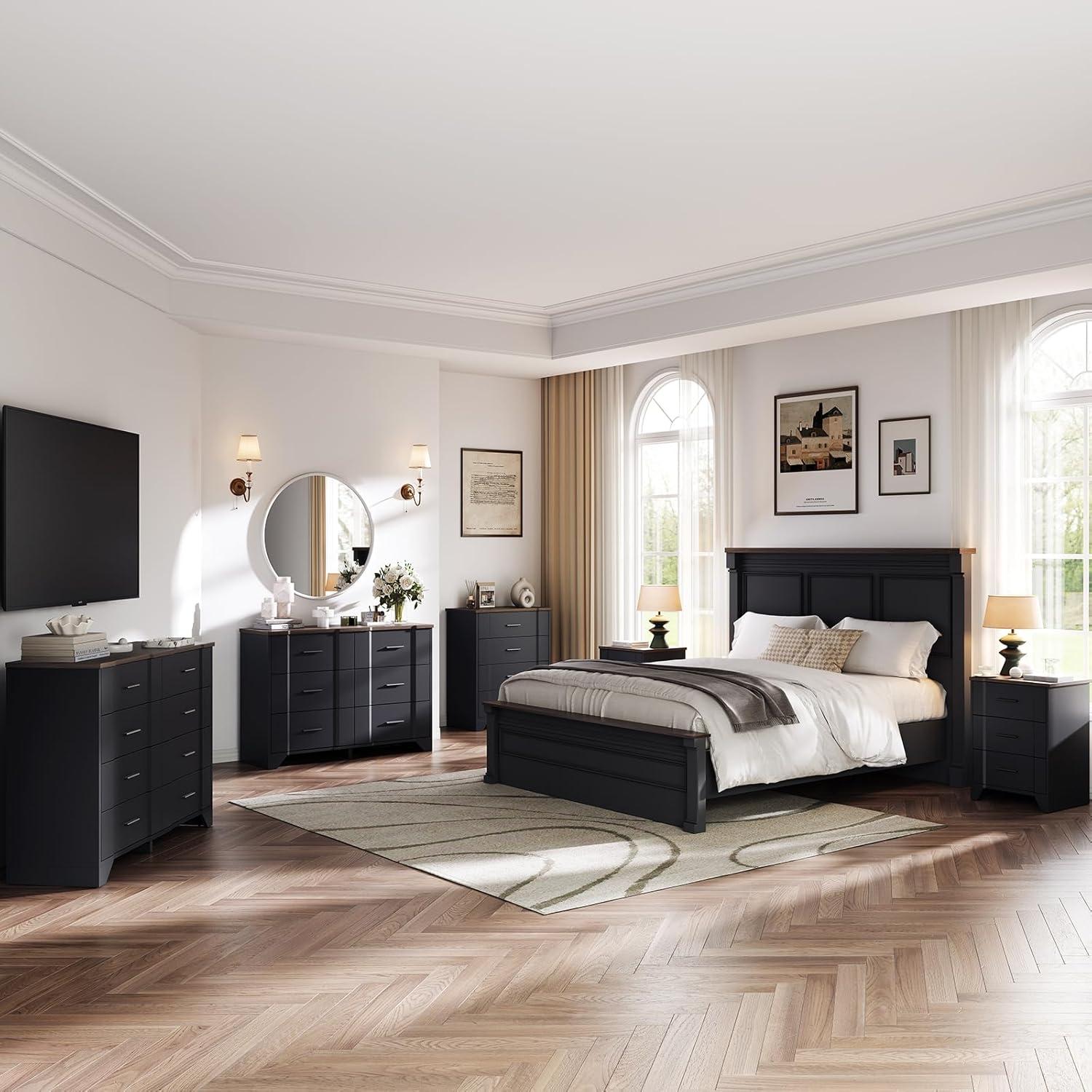 Ebern Designs Farmhouse Cherry Red Curved Tall 4 Drawers Dresser for Bedroom, 4 Chest of Drawers for Closet