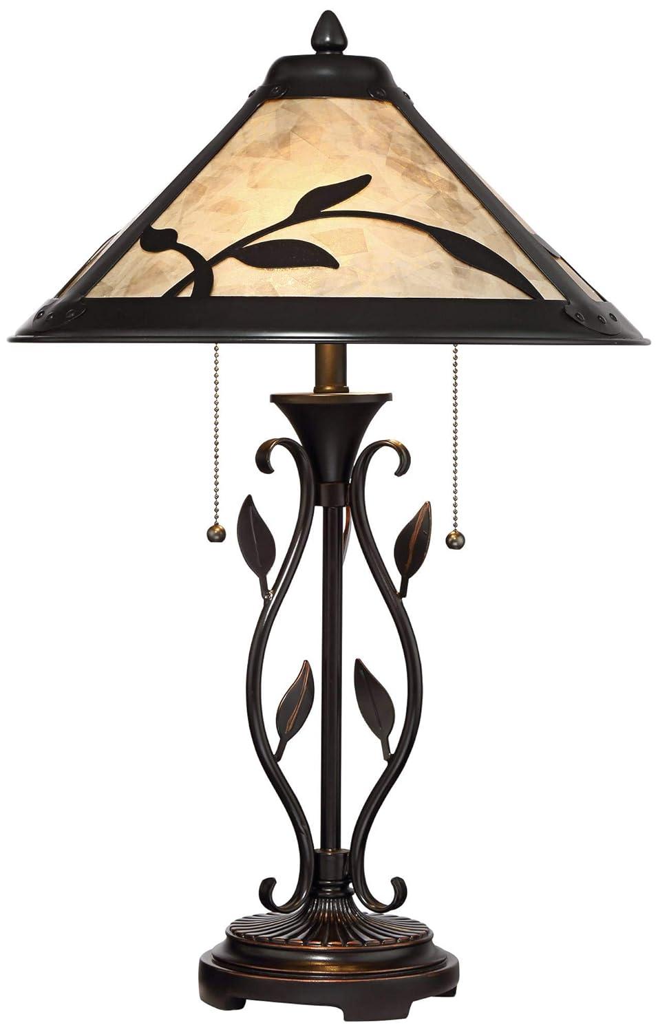 Franklin Iron Works Feuille Country Cottage Table Lamp 23 3/4" High Metal Openwork Leaf Mica Shade for Bedroom Living Room Bedside Nightstand Office