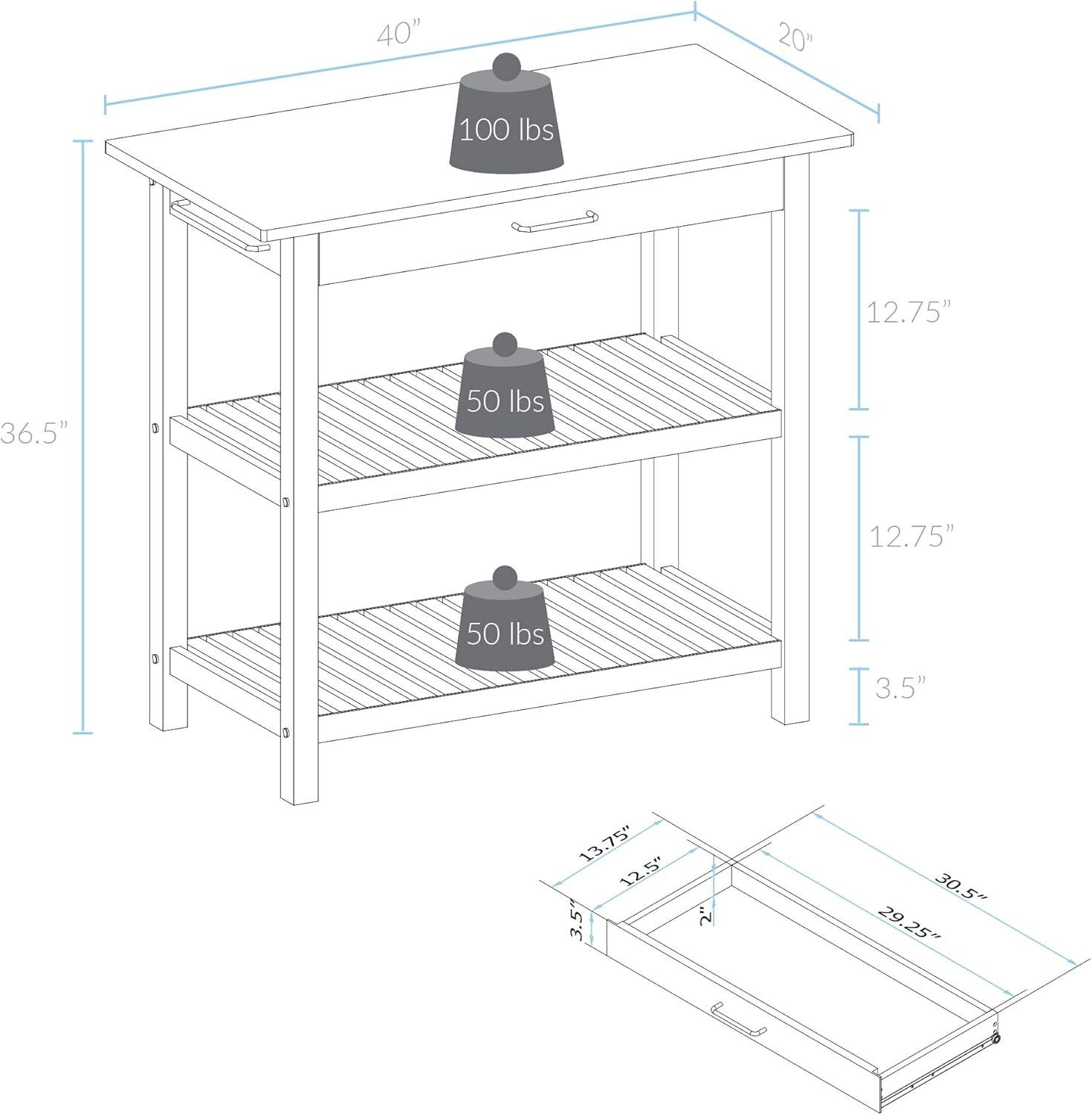 Walnut and Black Solid Wood Kitchen Island with Shelves