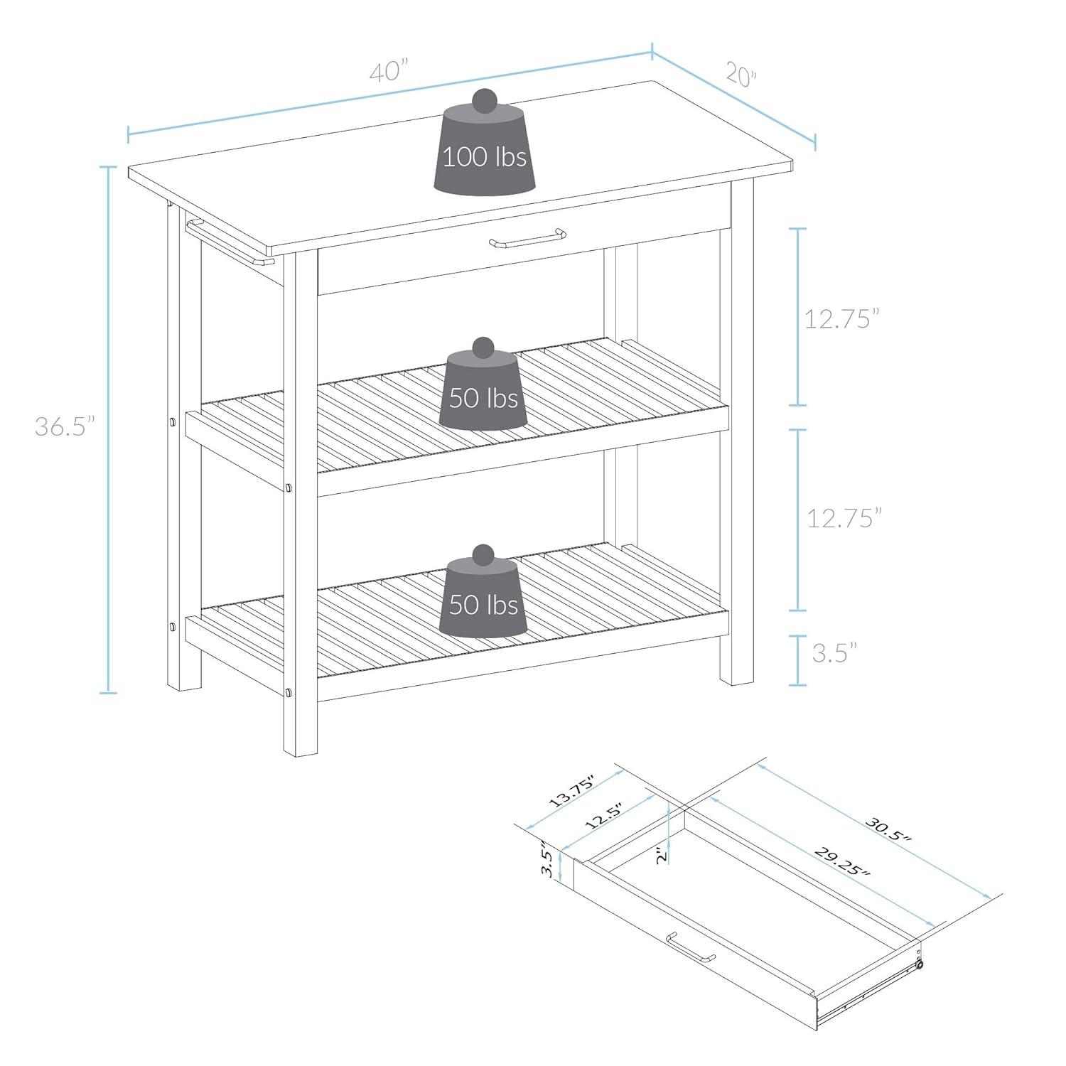 Casual Home Kitchen Island with Solid Wood