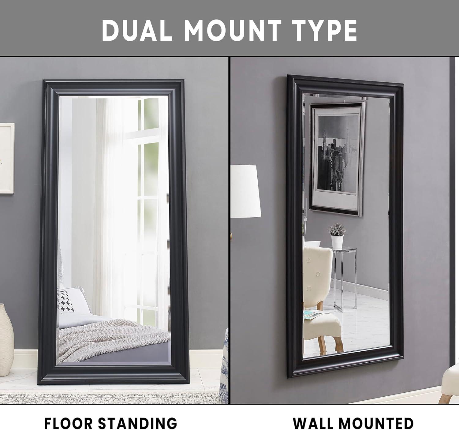 Full length Mirror, Wall Mirror, 65"LX31"W Full Body Mirror, Framed Floor Mirror with Faux Wood Frame, Large Mirror, Leaning Mirror, Standing Mirror for Living Room by Naomi Home - Black