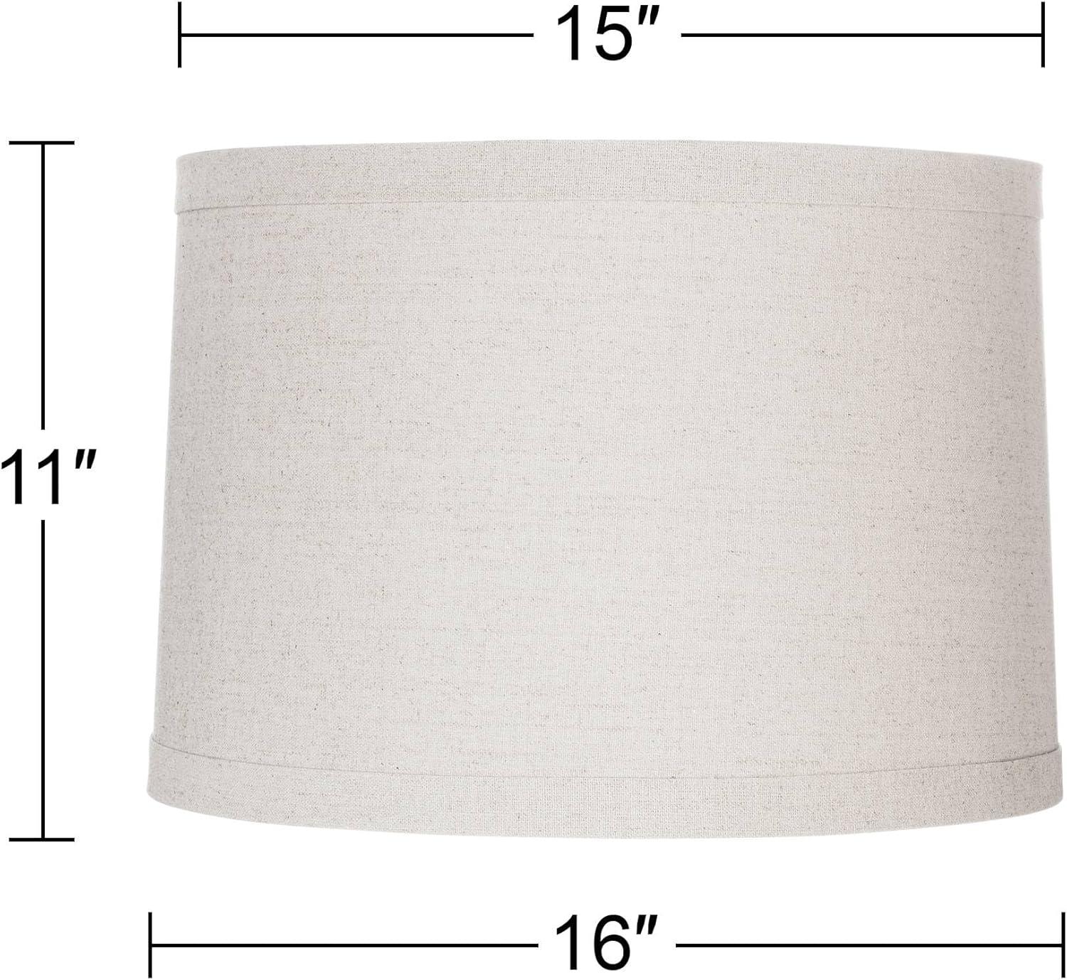 Springcrest Natural Linen Medium Drum Lamp Shade 15" Top x 16" Bottom x 11" High (Spider) Replacement with Harp and Finial