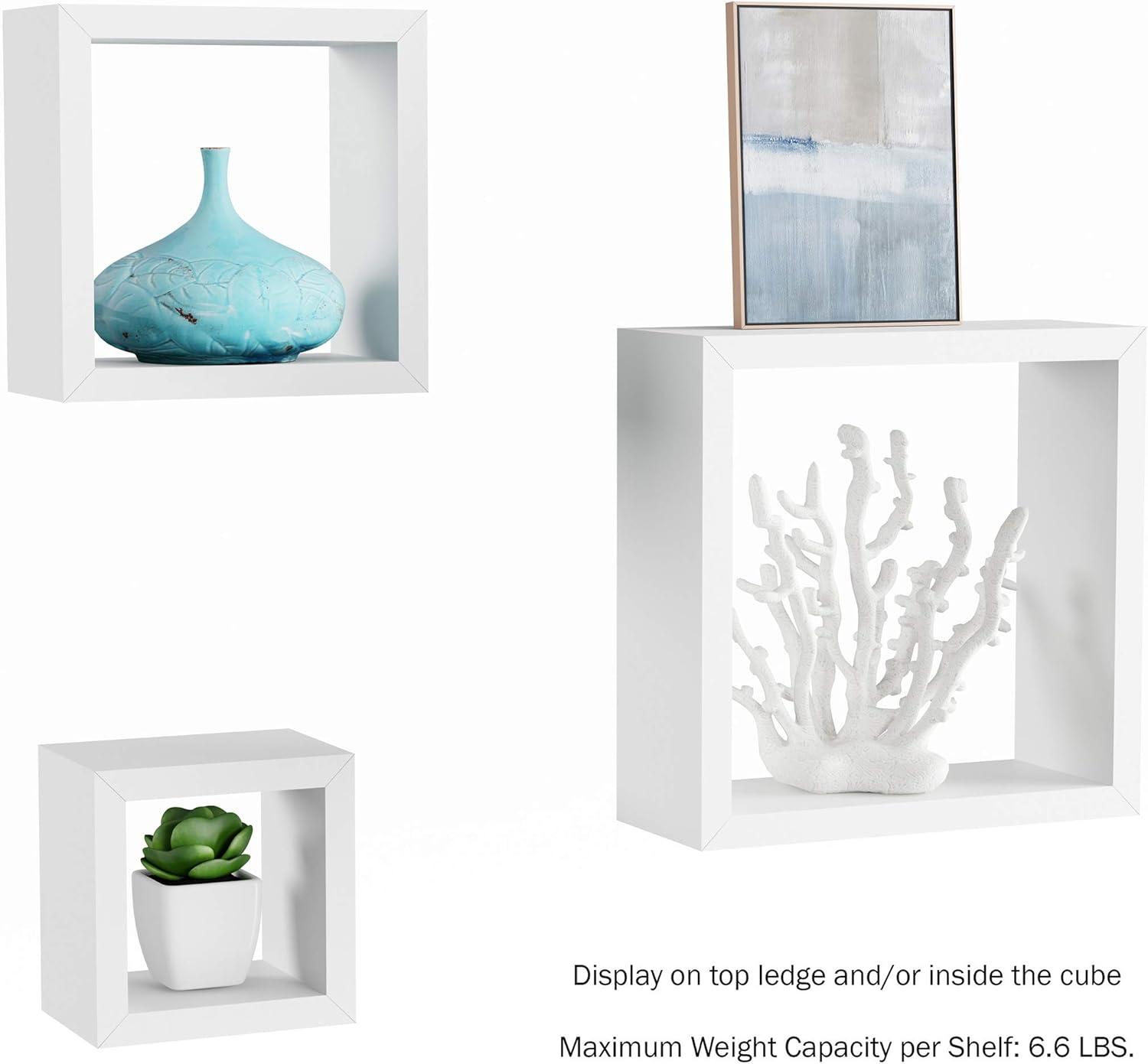 Elegant White Floating Cube Shelves with Hidden Brackets - Set of 3