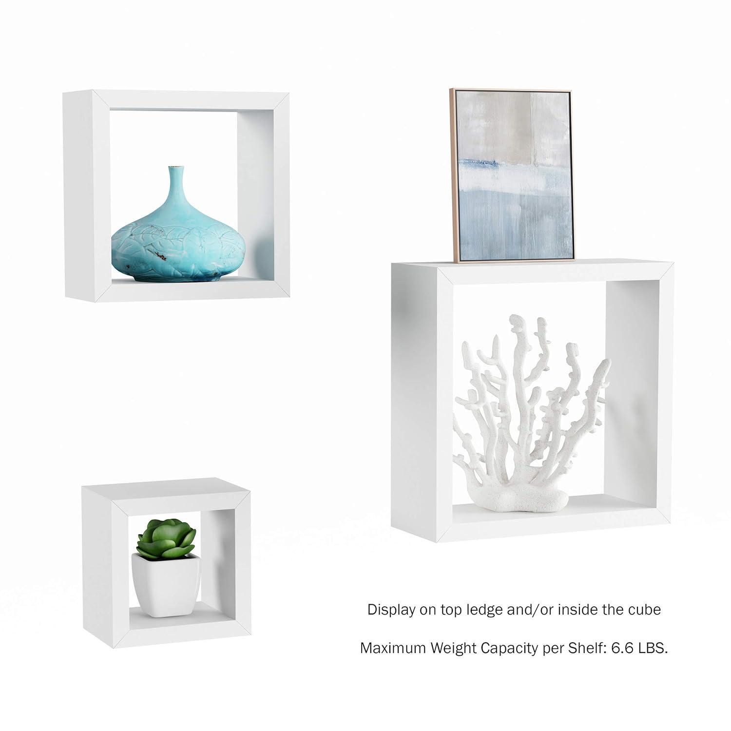 Floating Shelves - Open Cube Wall Shelf Set with Hidden Brackets, 3 Sizes to Display Décor, Photos, More- Hardware Included by Lavish Home (White)