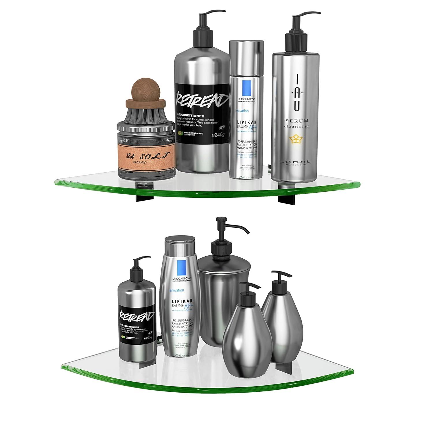 GeekDigg Glass Shelf Shower Caddie, 2-Pack Clear