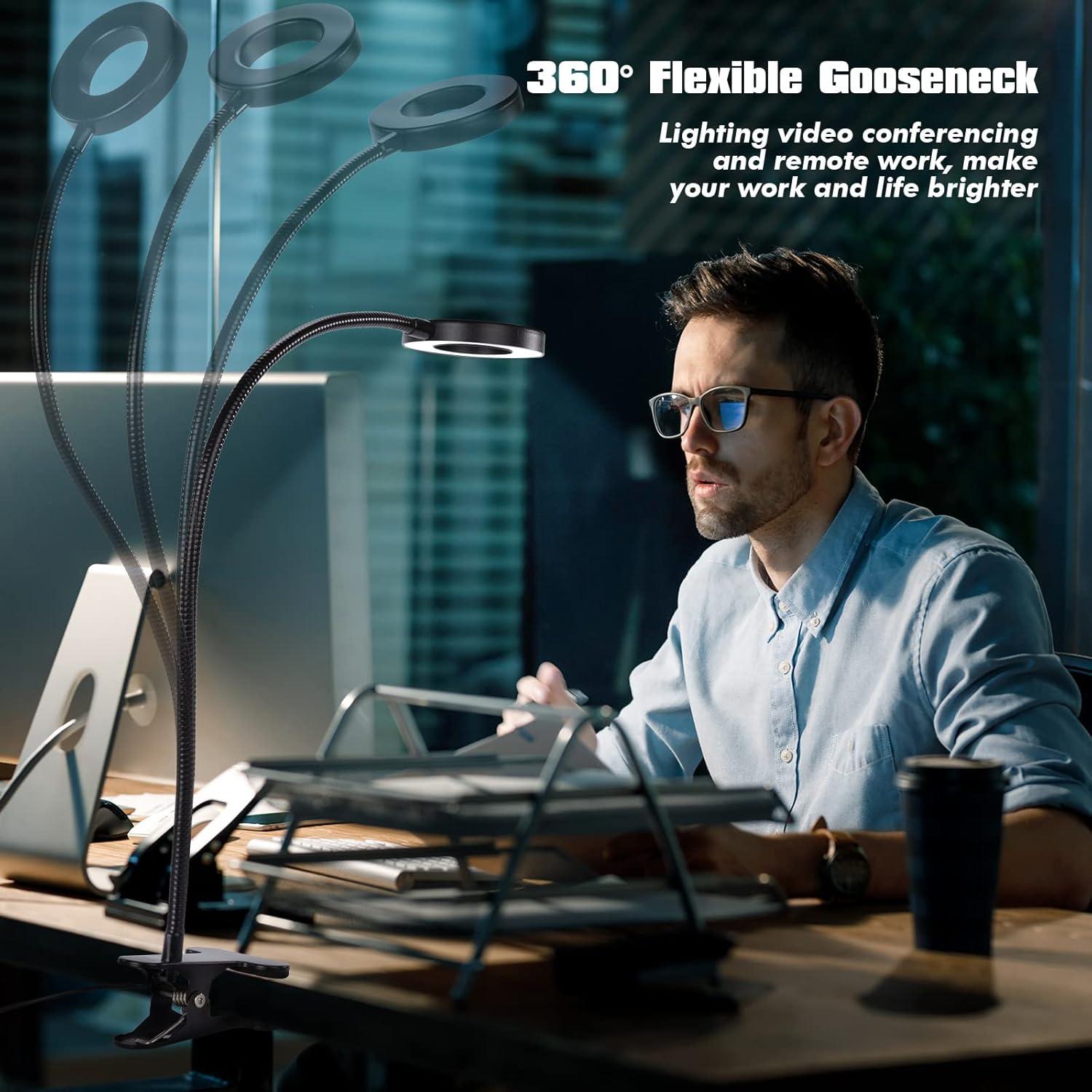 Desk Magnifying Glass with Light 10x, Magnifer with 3 Light Color, 10 Adjustable Brightness, Flexible Gooseneck, Magnifying Lamp with Clamp for Craft, Diamond Painting, Soldering, Elderly