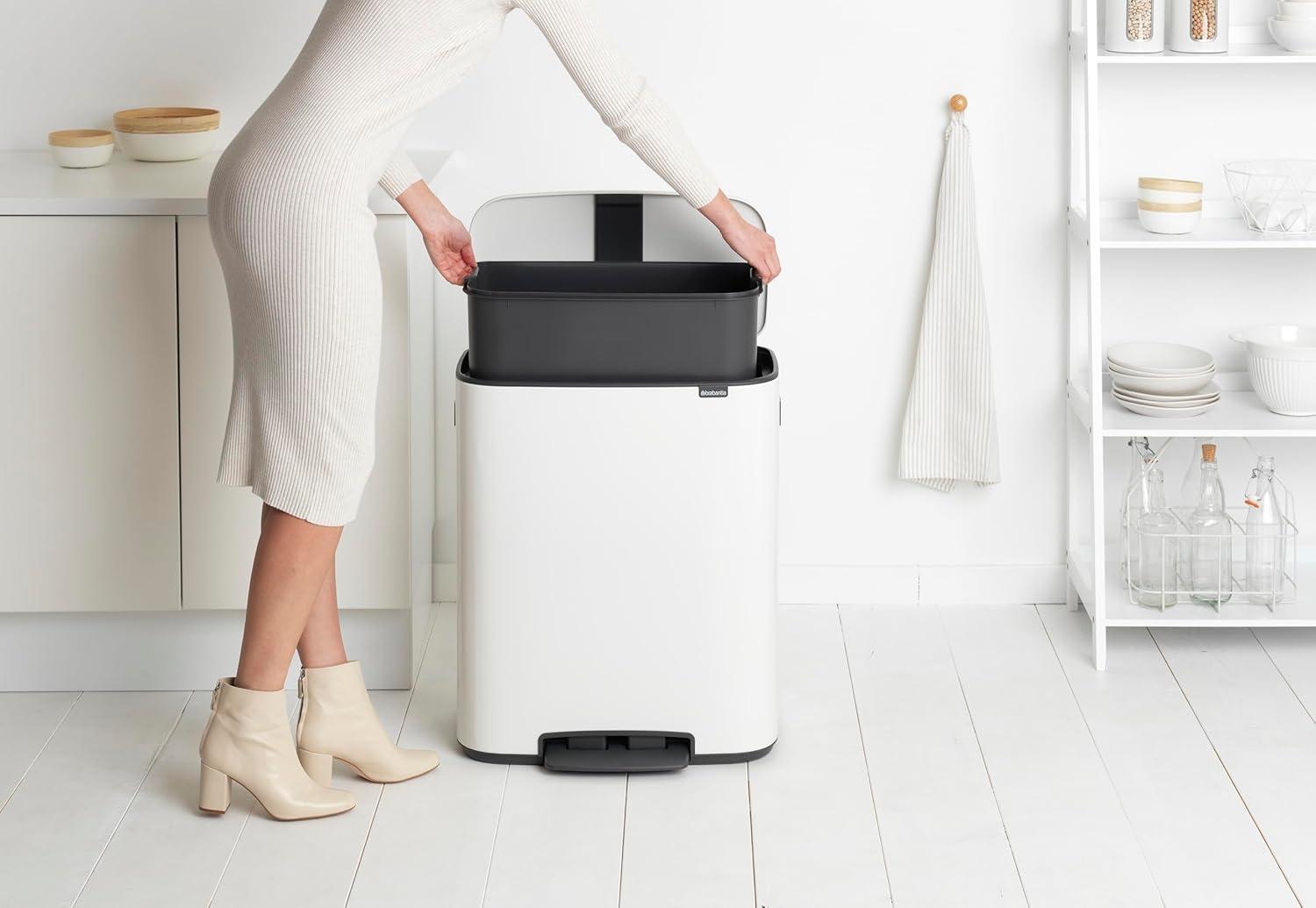 Brabantia Bo Step On Trash Can, White, 16 Gallon