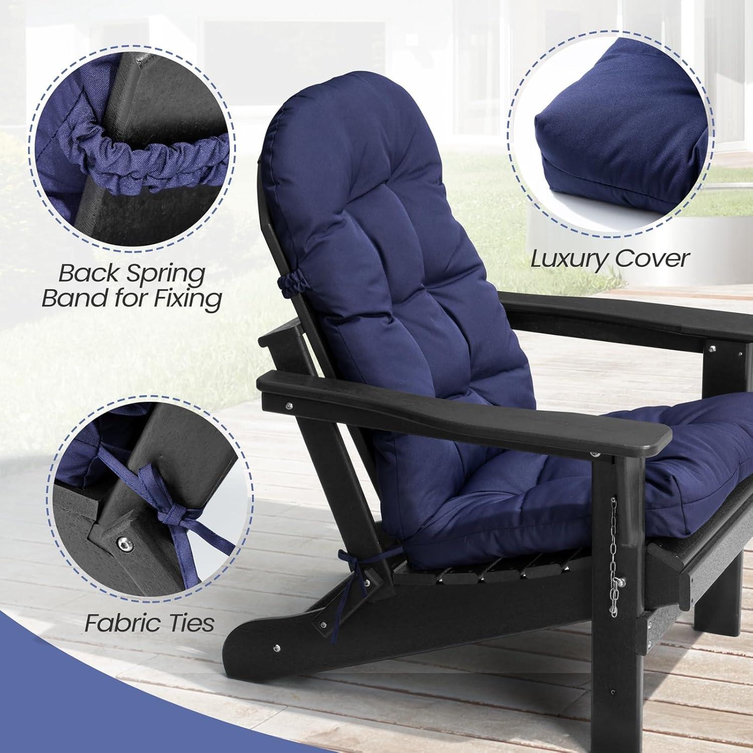 Crestlive Products Adirondack Style Patio Outdoor Chair Cushion for Adirondack Chair or Lounge Rocking Chair - See picture 2-Piece Set, Navy Blue