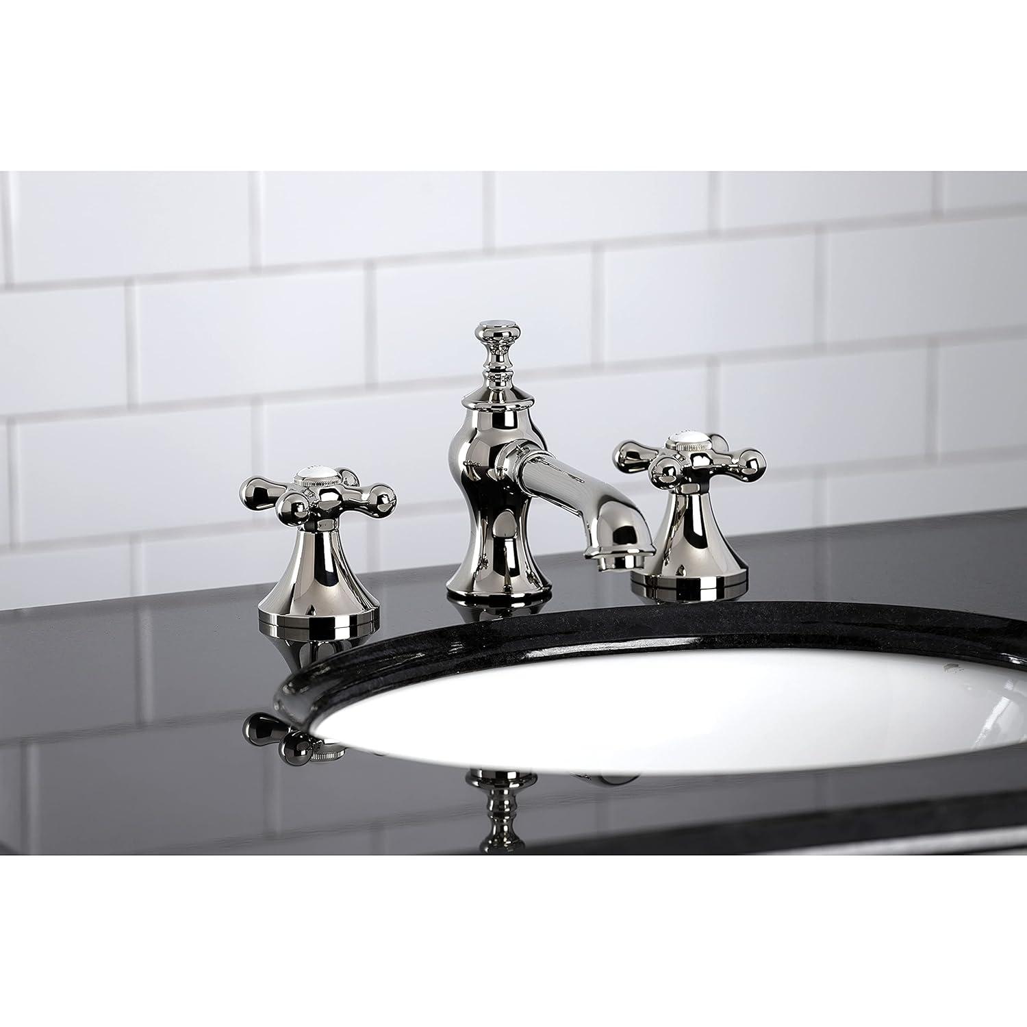 Kingston Brass Vintage Two-Handle 3-Hole Deck Mount Widespread Bathroom Faucet with Brass Pop-Up Drain