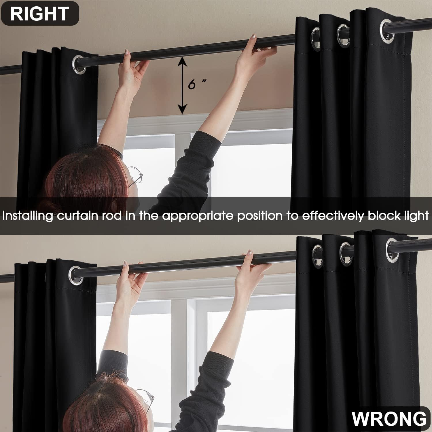 Coodeto Short Blackout Curtains Black, Set of 2, W52 x L63 - Blackout Curtains for Kitchen and Kids Bedroom