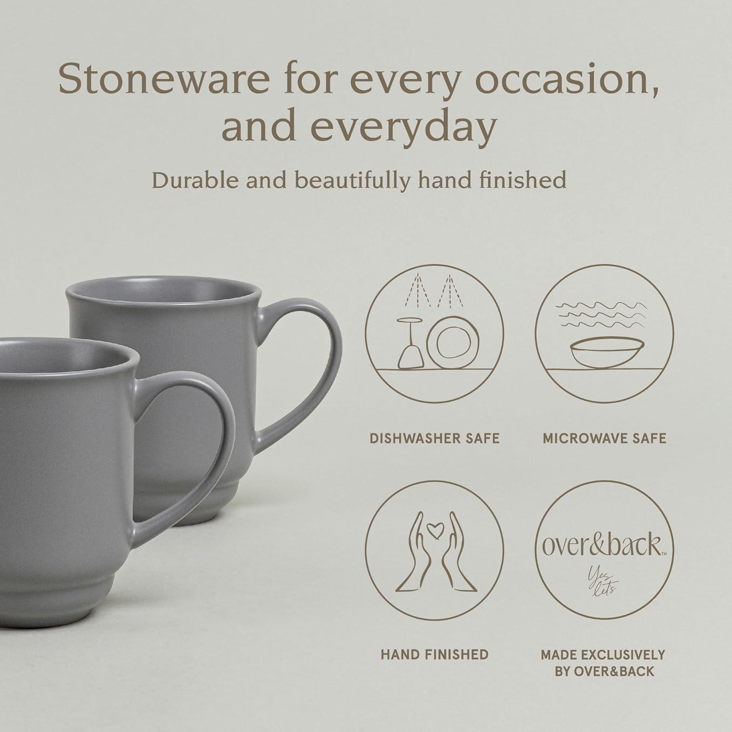 over&back Rimmed 16oz Semi-Matte Hand-Finished Stoneware Mugs, Set of 4