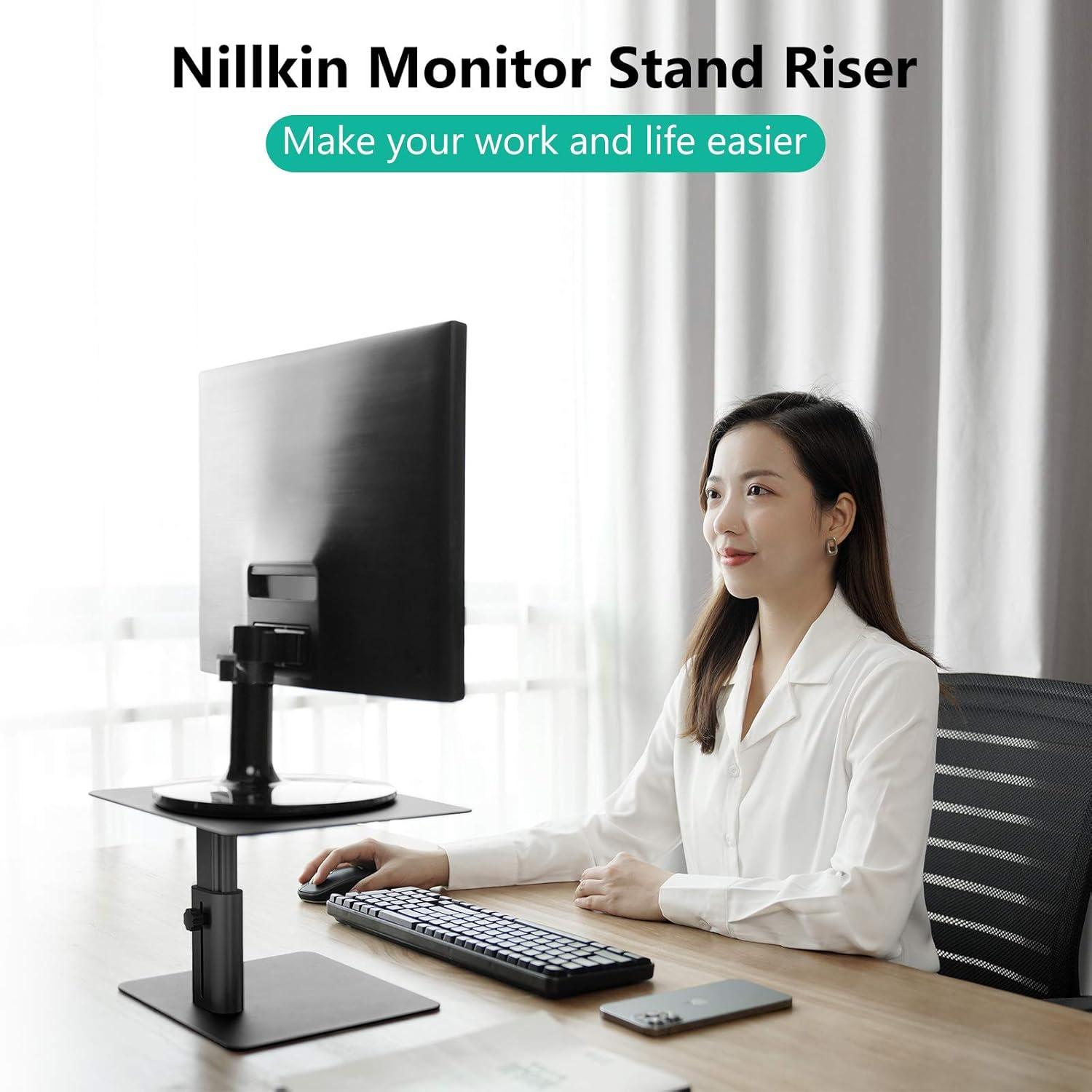 Nillkin Monitor Stand for Desk, Adjustable Height Computer Monitor Stand, Ergonomic Aluminum Computer Stand for Desktop Monitor, iMac,MacBook, Dell, HP, Lenovo and other Screen Display, Black
