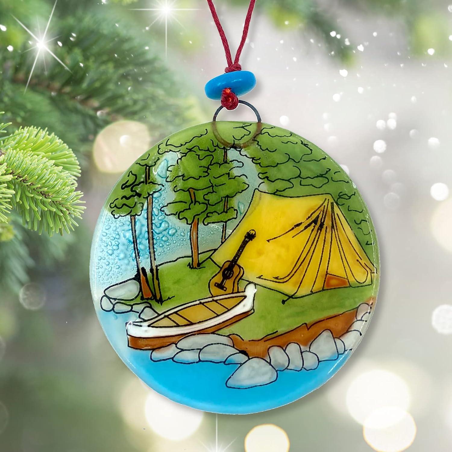 Ruth's Ethical Goods Camping Tent Christmas Tree Ornament - Art Glass Light Catcher