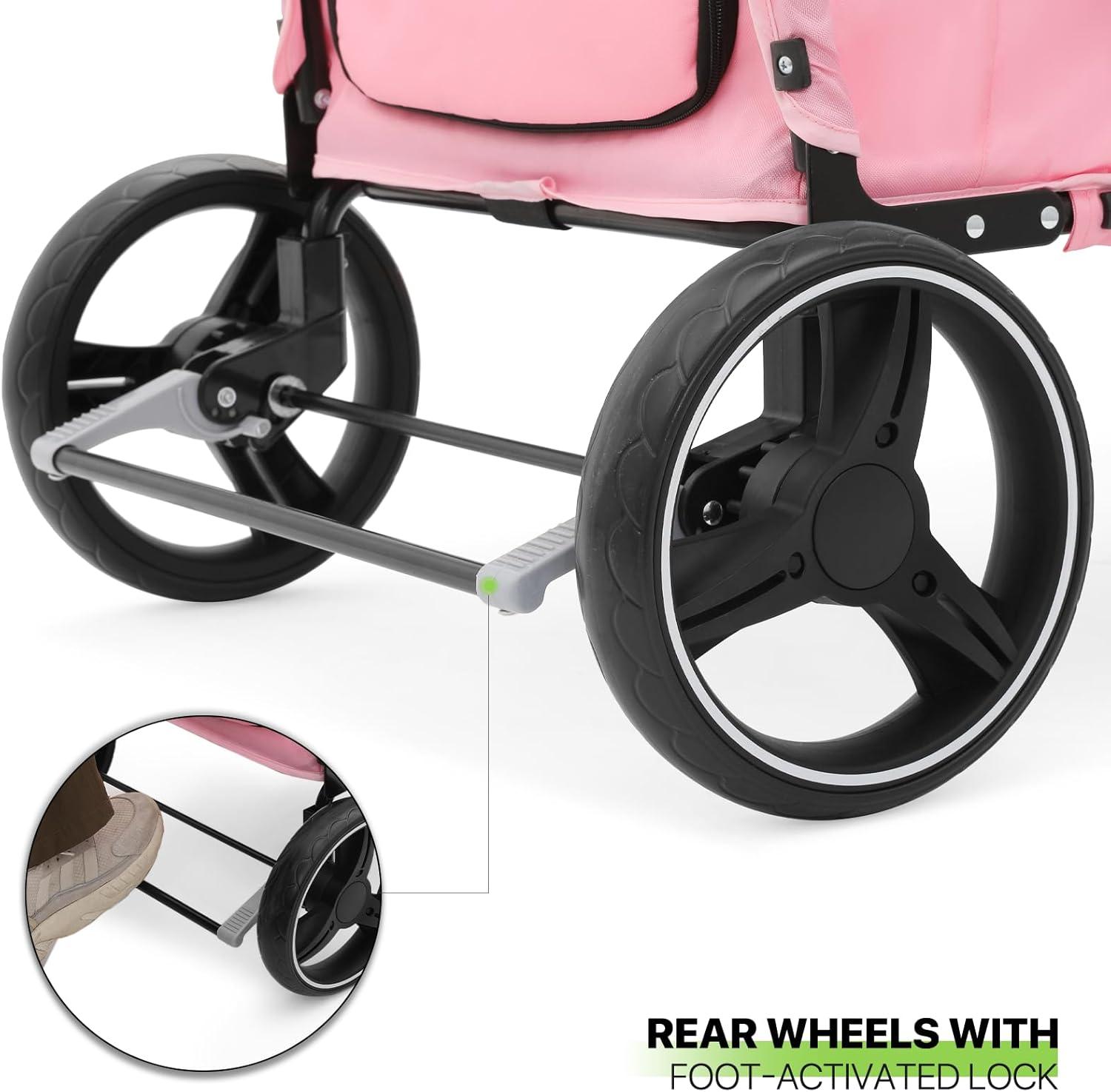 Magshion 3 Wheel Dog Stroller, Pet Stroller for Small Medium Dogs & Cats (Pink)