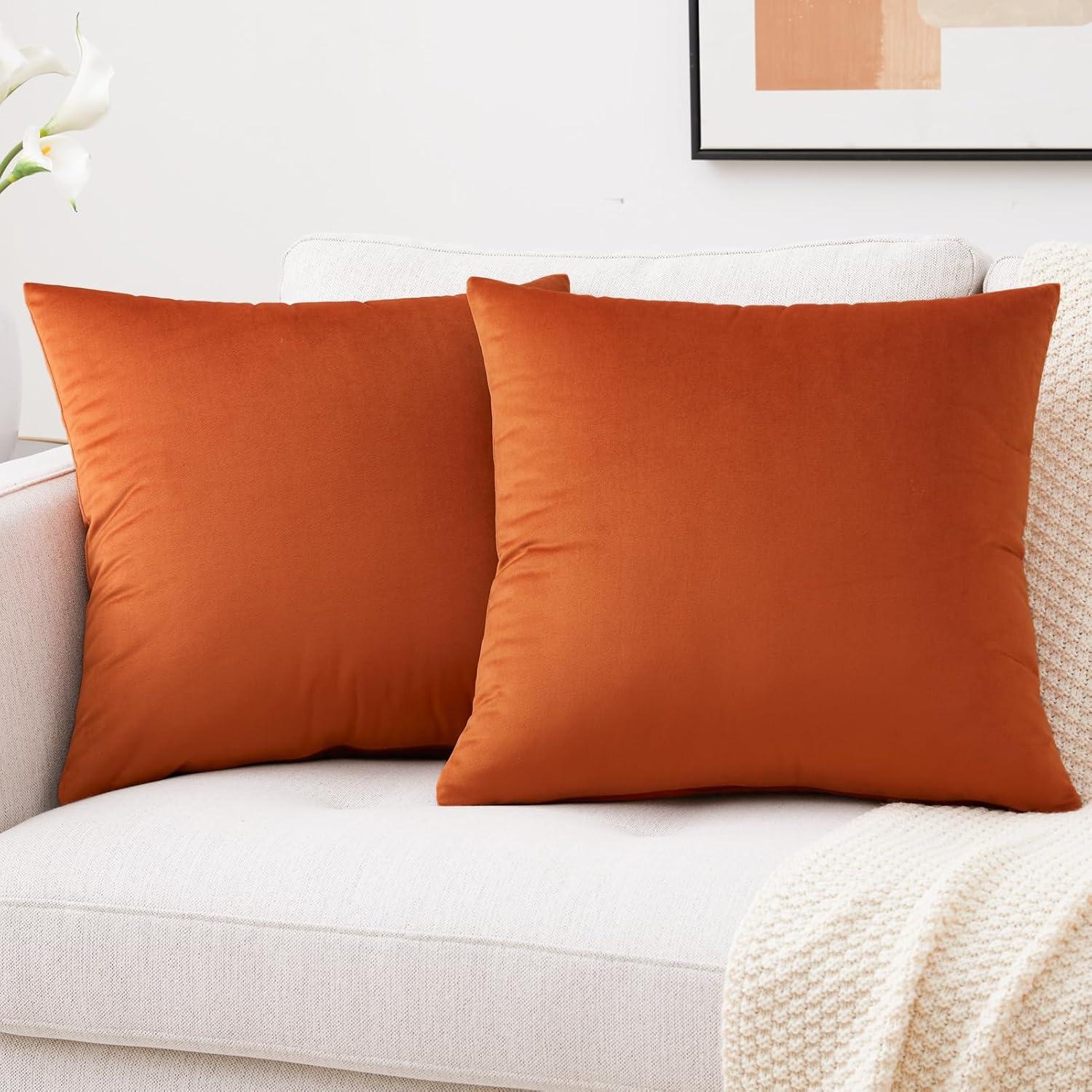 Burnt Orange Velvet 18x18 Square Pillow Covers Set of 2