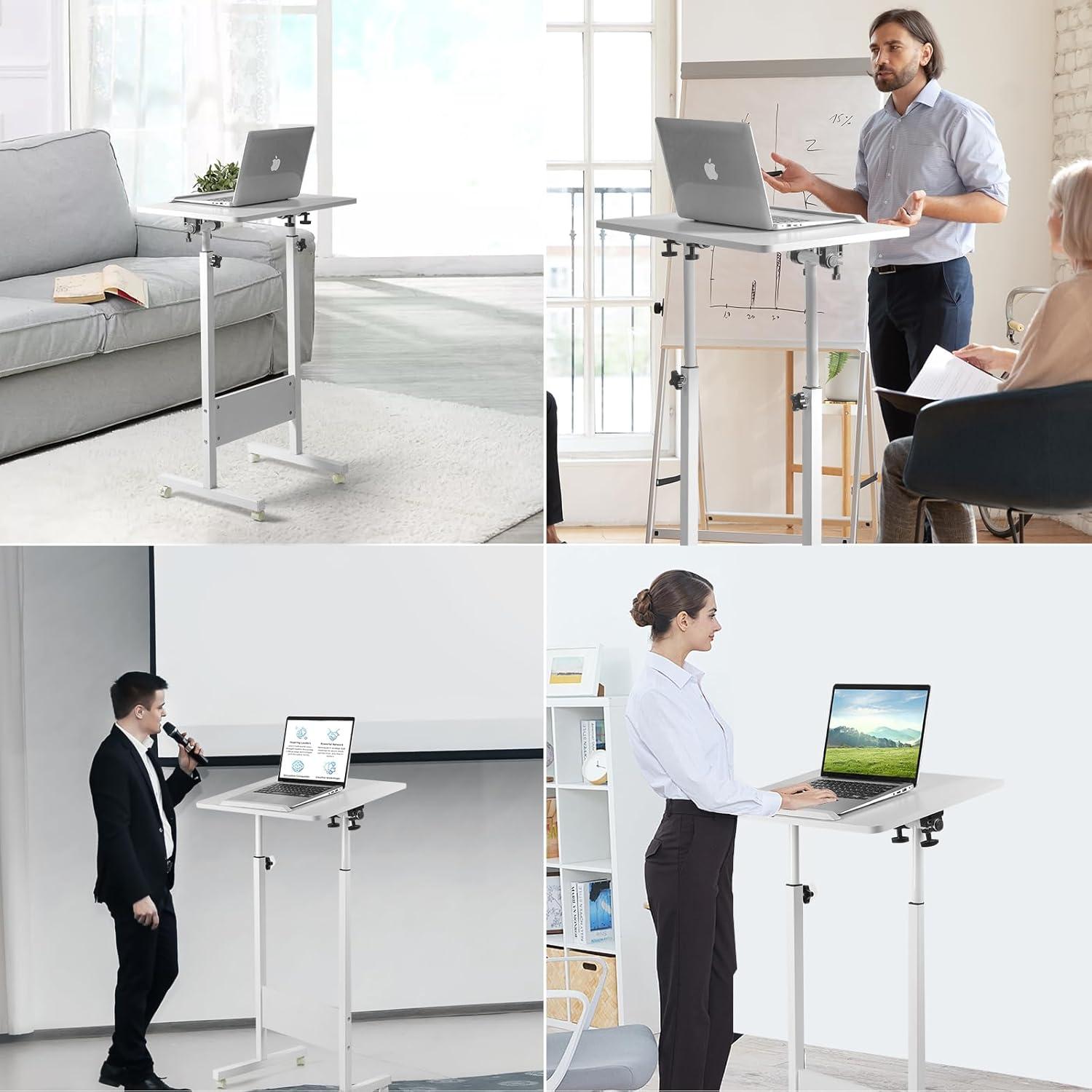 Costway 1 PCS Mobile Lectern Podium with Tilting Top Storage Tray Lockable Casters White