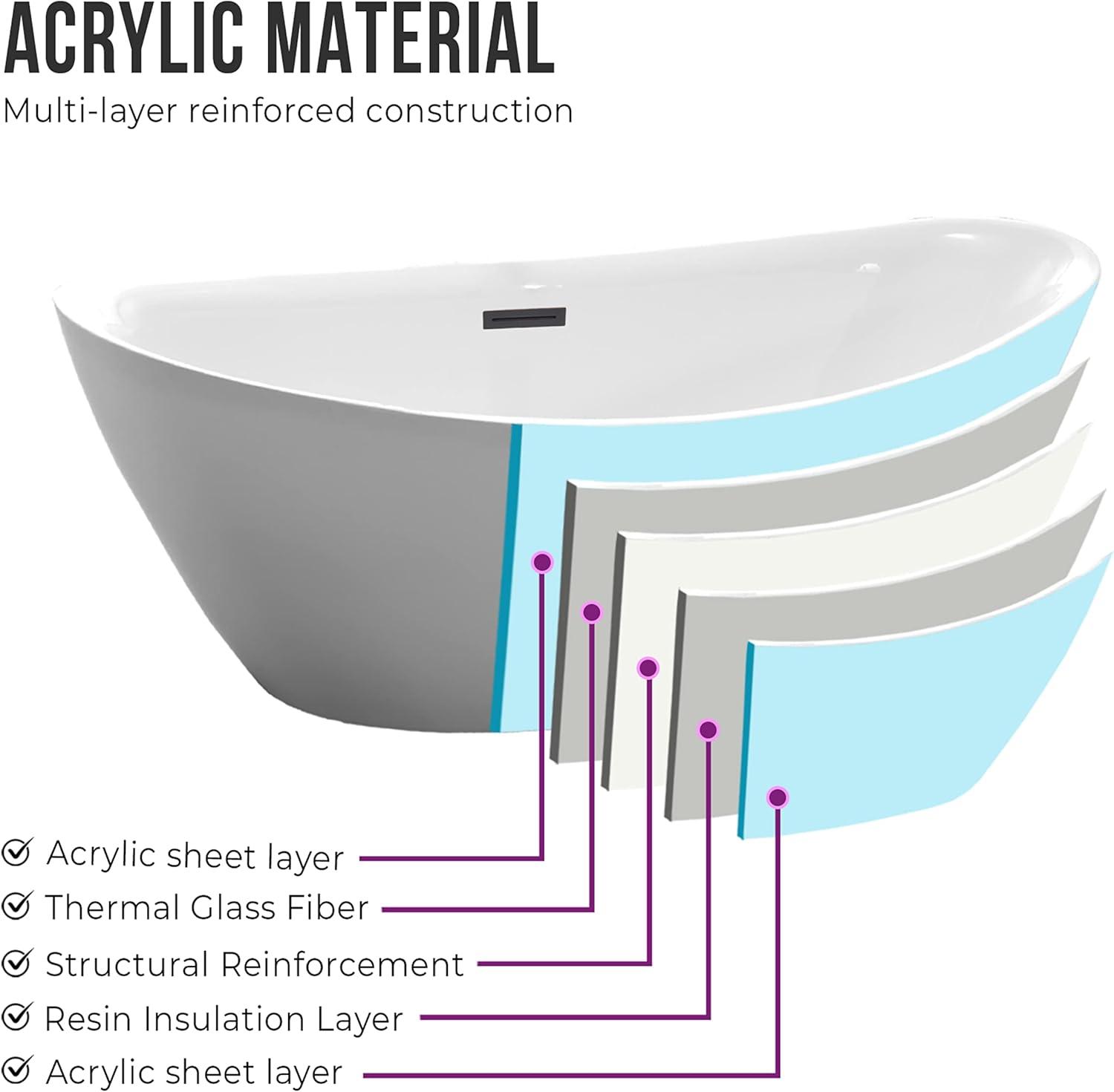 71" x 33" Freestanding Soaking Acrylic Bathtub