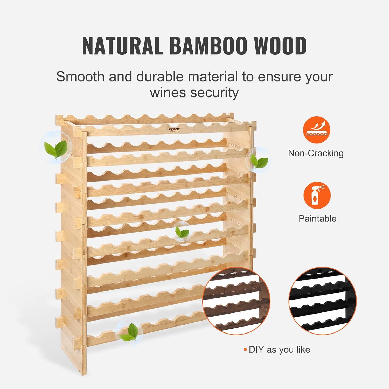 Natural Bamboo 72-Bottle Stackable Modular Wine Rack