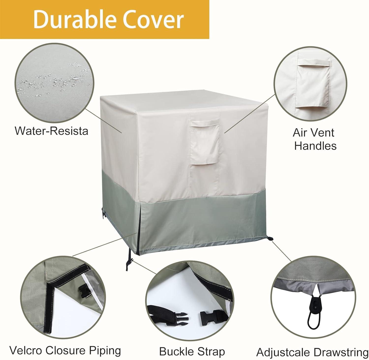 Waterproof Heavy Duty Beige and Gray AC Cover, 30x30x32 inches