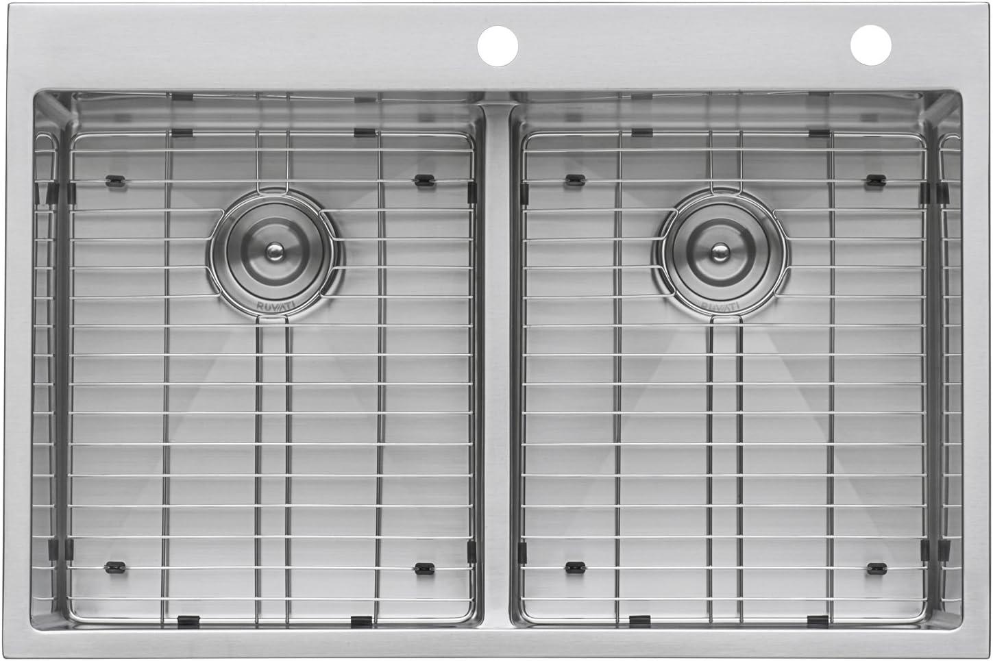 Ruvati 33 x 22 inch Drop-in 50/50Bowl Rounded Corners Topmount Stainless Steel Kitchen Sink