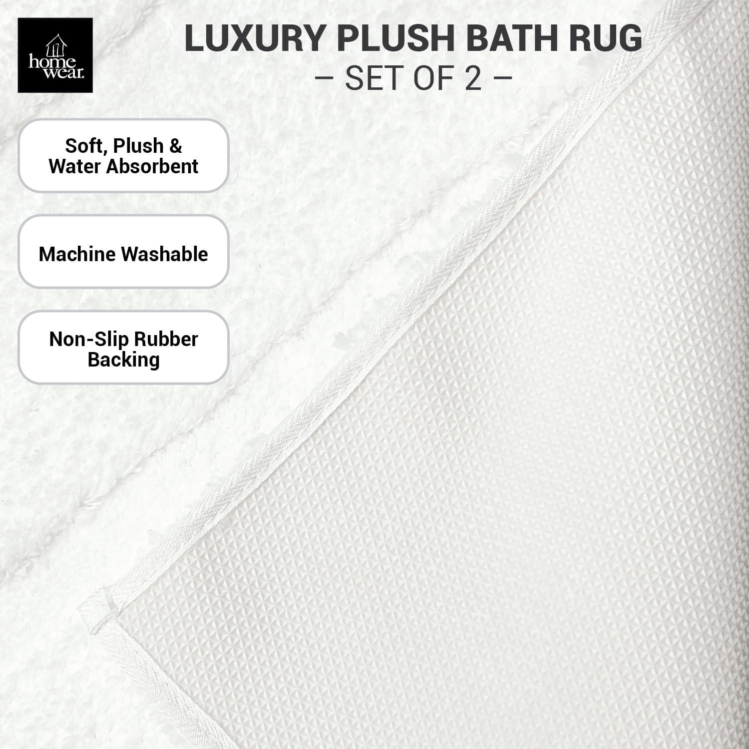 The Lakeside Collection Set of 2 Luxury Stripe Bath Rugs - White