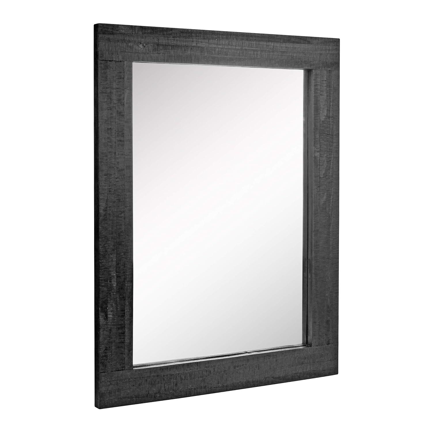 Stonebriar 24" x 18" Rectangle Black Wood Frame Wall Mirror with Attached Hanging Brackets, Decorative Country Rustic Decor for The Living Room, Bedroom, Bathroom, Hallway, and Entryway