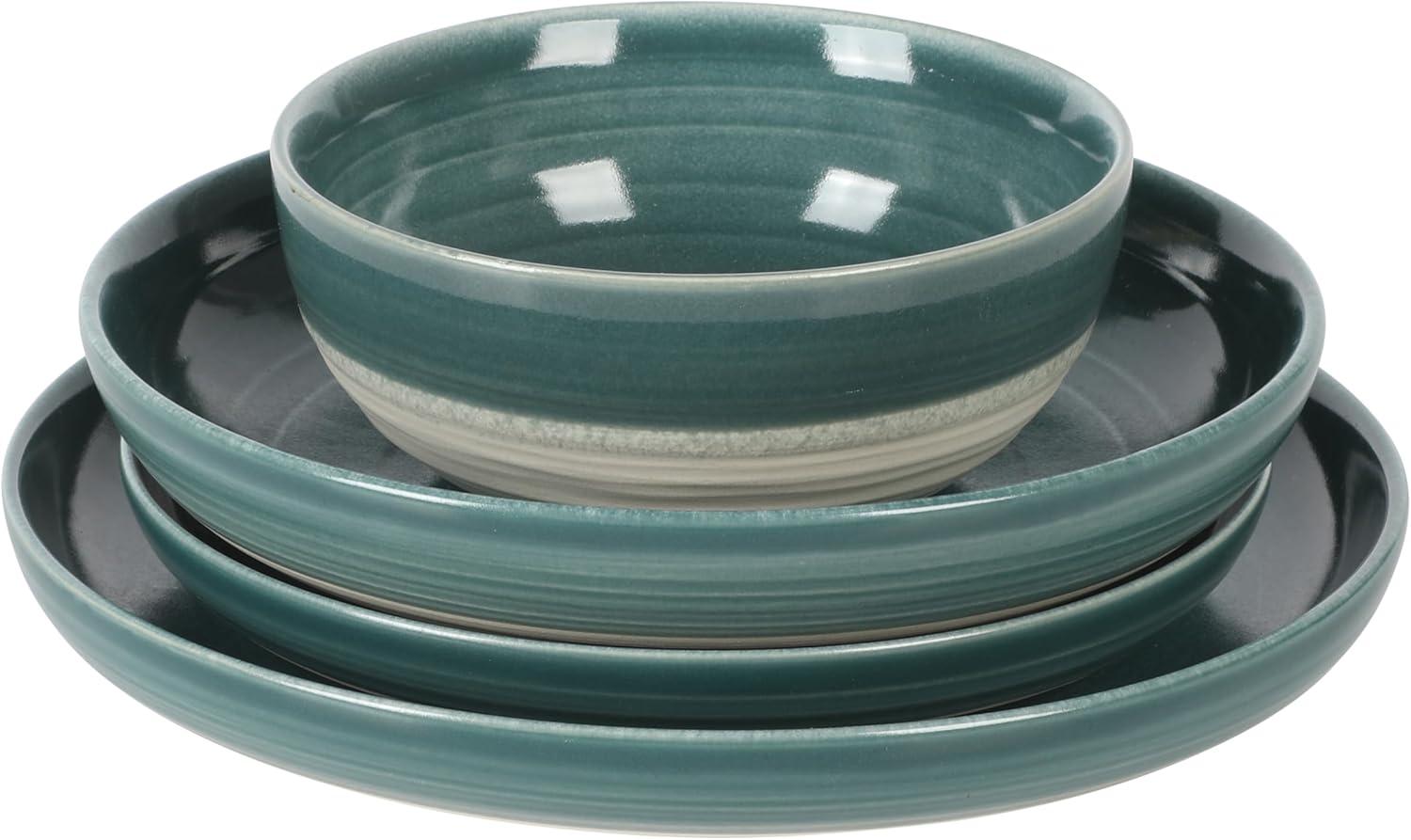 Teal Ceramic 16-Piece Round Dinnerware Set for 4