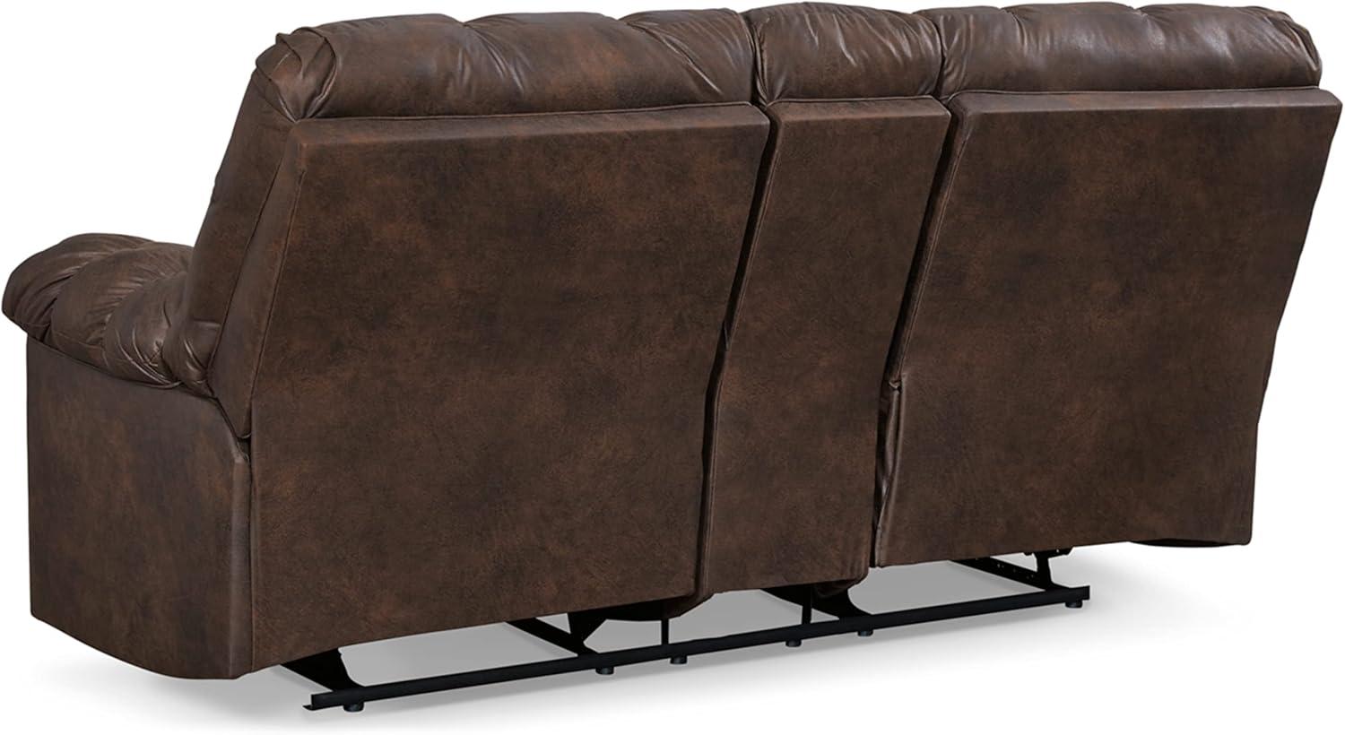 Nut Brown Faux Leather Reclining Loveseat with Cup Holder