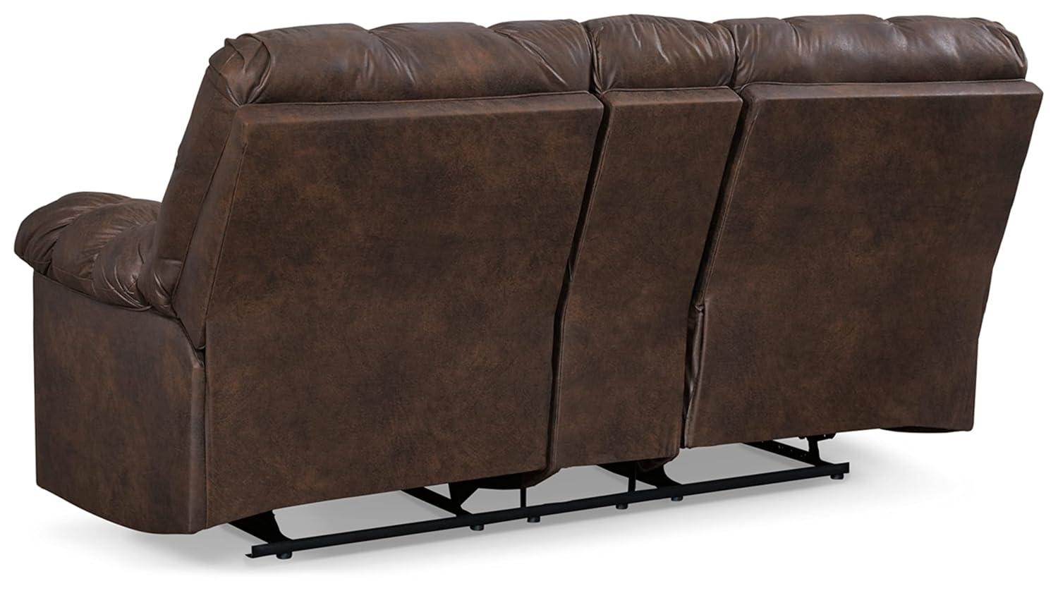 Nut Brown Faux Leather Reclining Loveseat with Cup Holder