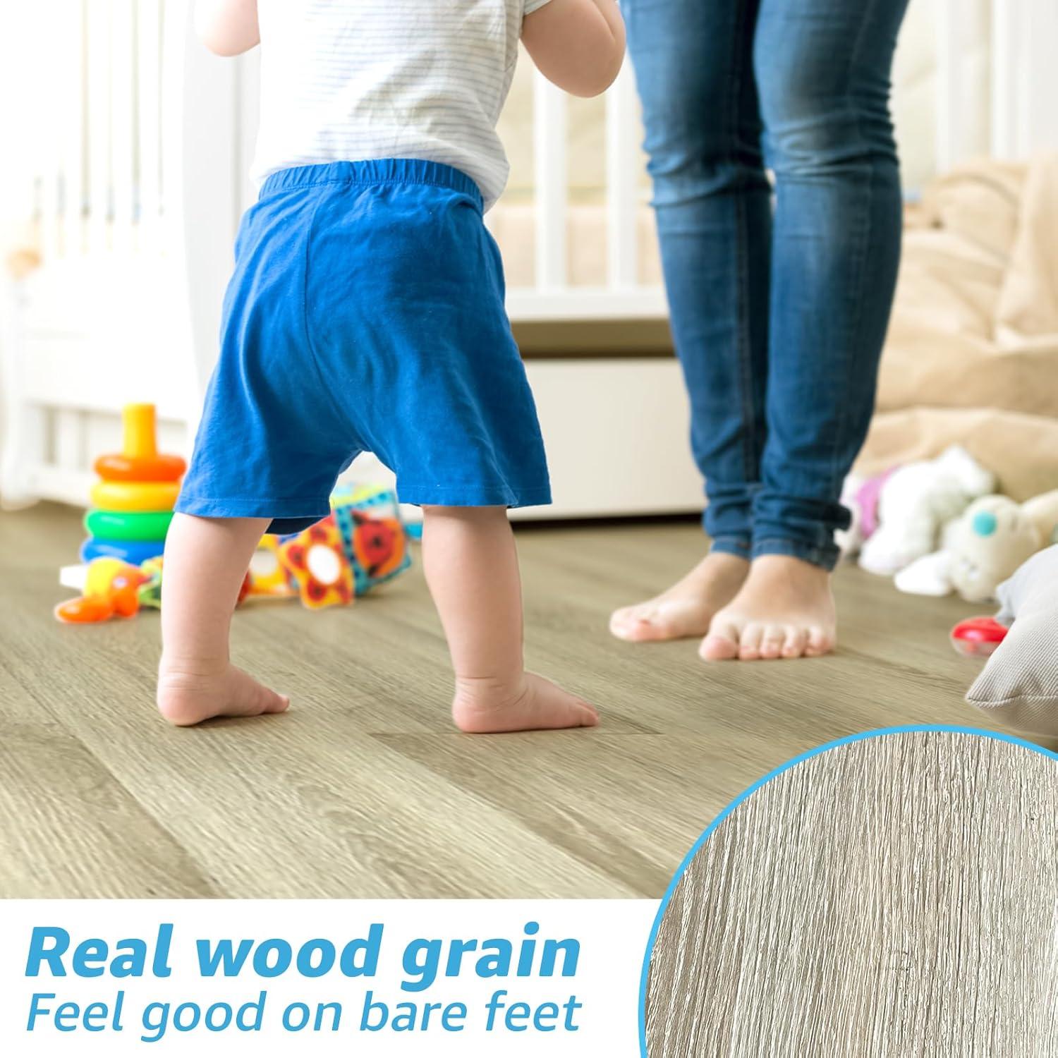 Art3d 18-Pack Interlocking Luxury Vinyl Flooring Tile for Kitchen Bathroom, 36 x 6 Inch Wood Floor Plank for Wear-Resistant, Waterproof, Anti-Slip, Reusable, Bali Teak