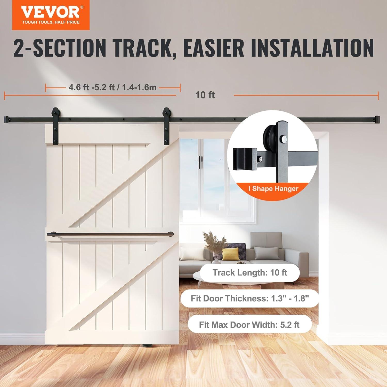 VEVOR Black Steel Single Door Barn Door Hardware Kit Standard Single
