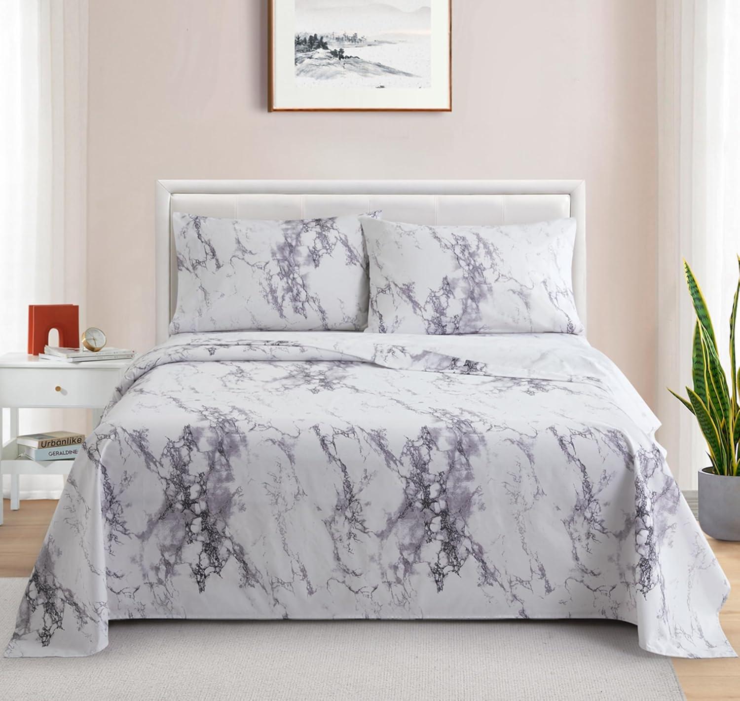 Marina Decoration Percale Machine Printed Marble Sheet Set