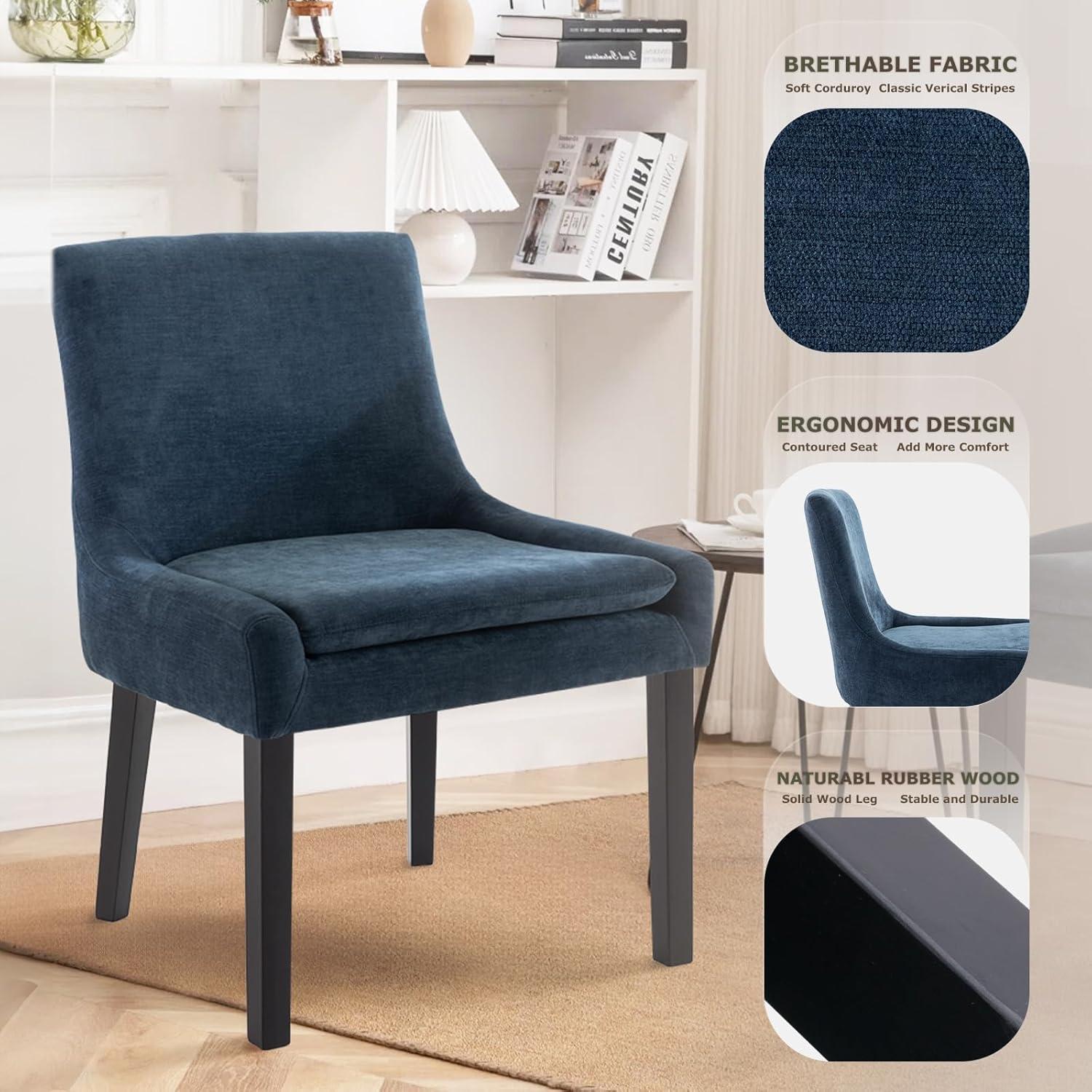 COLAMY Mid-Back Dining Chairs Set of 2, Upholstered Corduroy Accent Side Chairs - Black