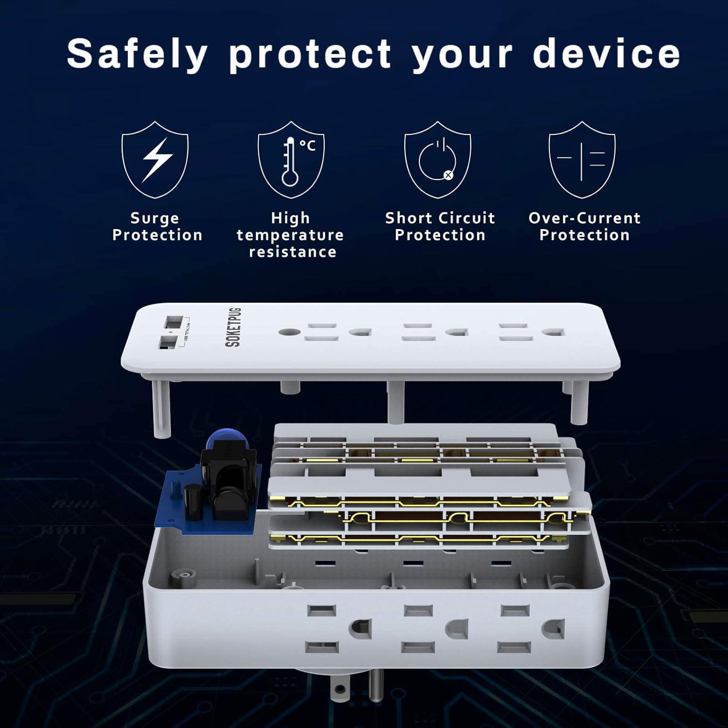 White 9-Outlet Surge Protector with USB Ports