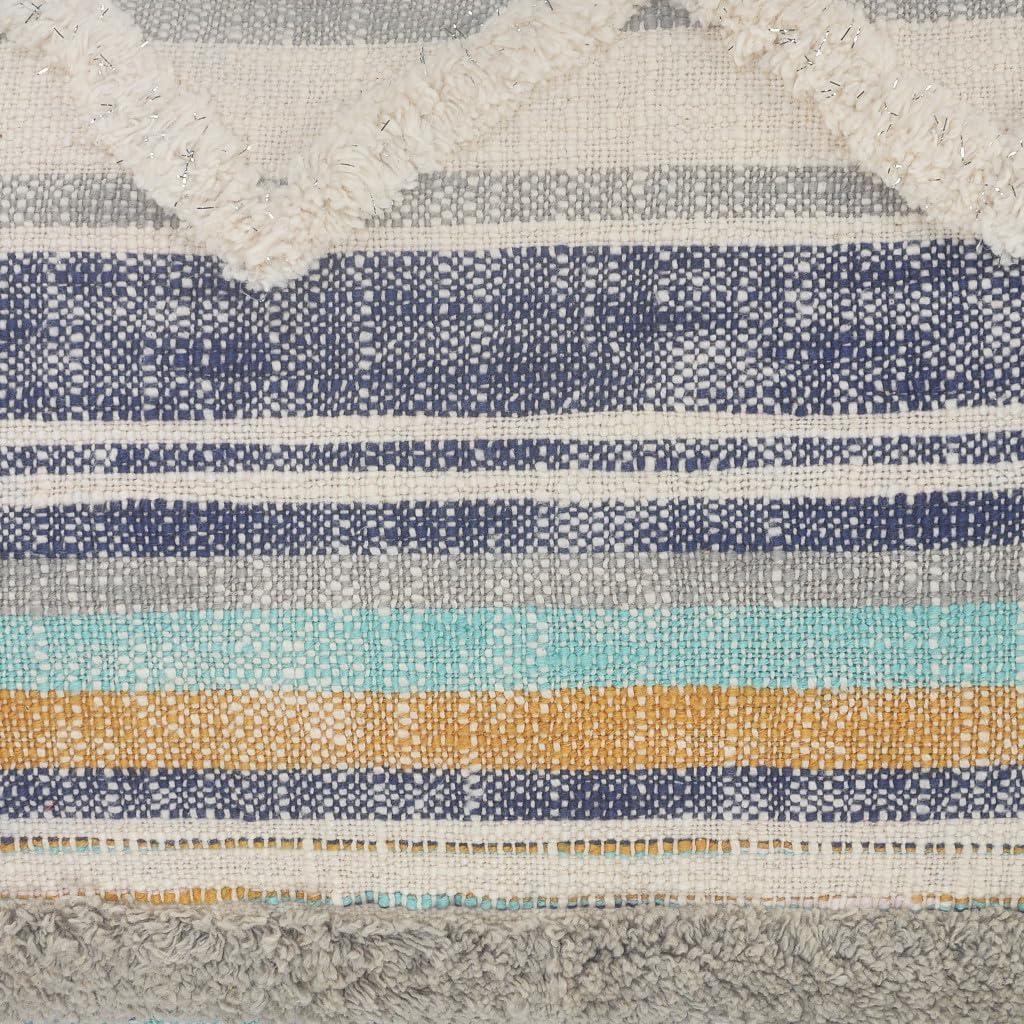 HomeRoots 18" X 18" Beige Blue And Gray Geometric Cotton Zippered Pillow
