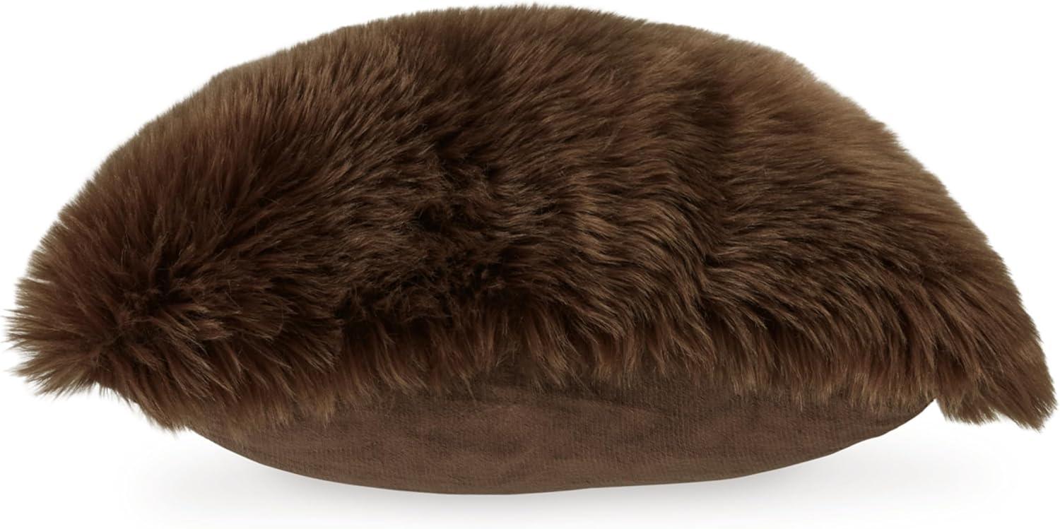 Signature Design by Ashley Bellethrone Contemporary 20x20 Inches Faux Fur Throw Pillow with Zipper Closure, Dark Brown